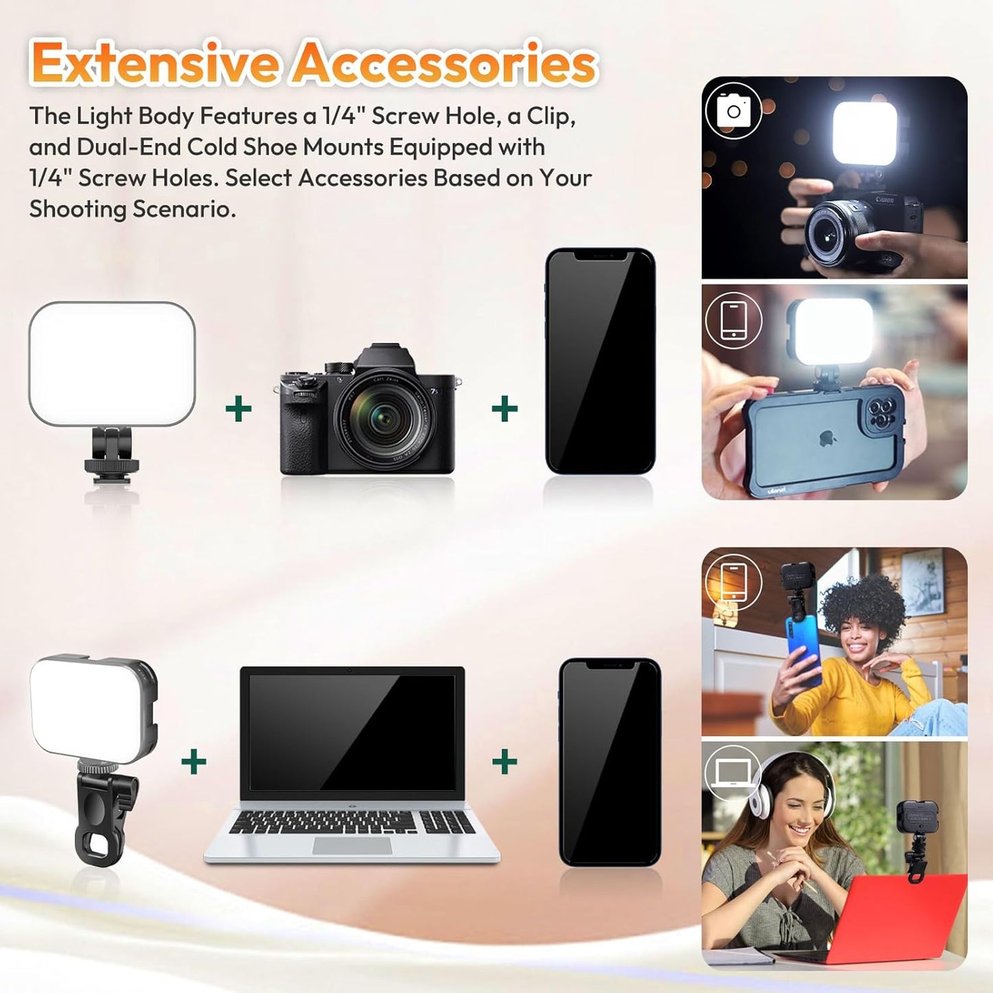 VL100X Selfie Light, Clip LED Light Panel for Phone/Laptop/Tablet/Computer, Bi-Color Portable Clip Camera Light with Dimmable 2500-6500K with 2000Mah Battery for Video Conference/Picture
