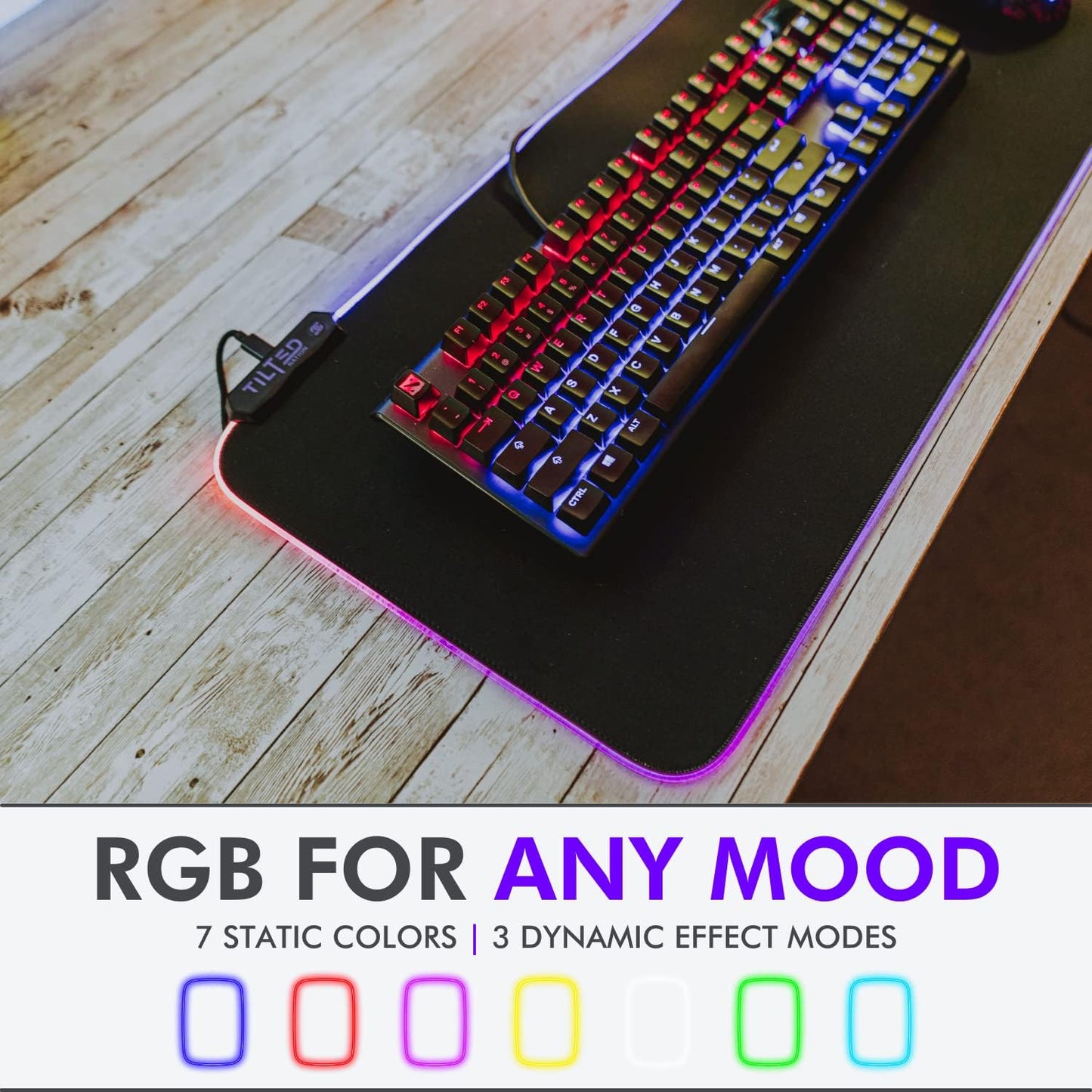 RGB Mouse Pad for Gaming - Large LED Mousepad Gaming Desk Mat with 8 Adjustable Light Modes - Gaming Pad for Mouse and Keyboard - Non Slip Rubber Base, Easy to Clean Water Proof Surface