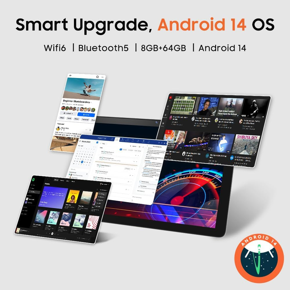 10" Tablet, 2025 Android 14 with Octa-Core Processor, 8GB&64GB Storage(Expand to 512GB), Metal Casing Upgrade, Dual Camera, Wifi 6&Bth 5, 5000Mah Battery