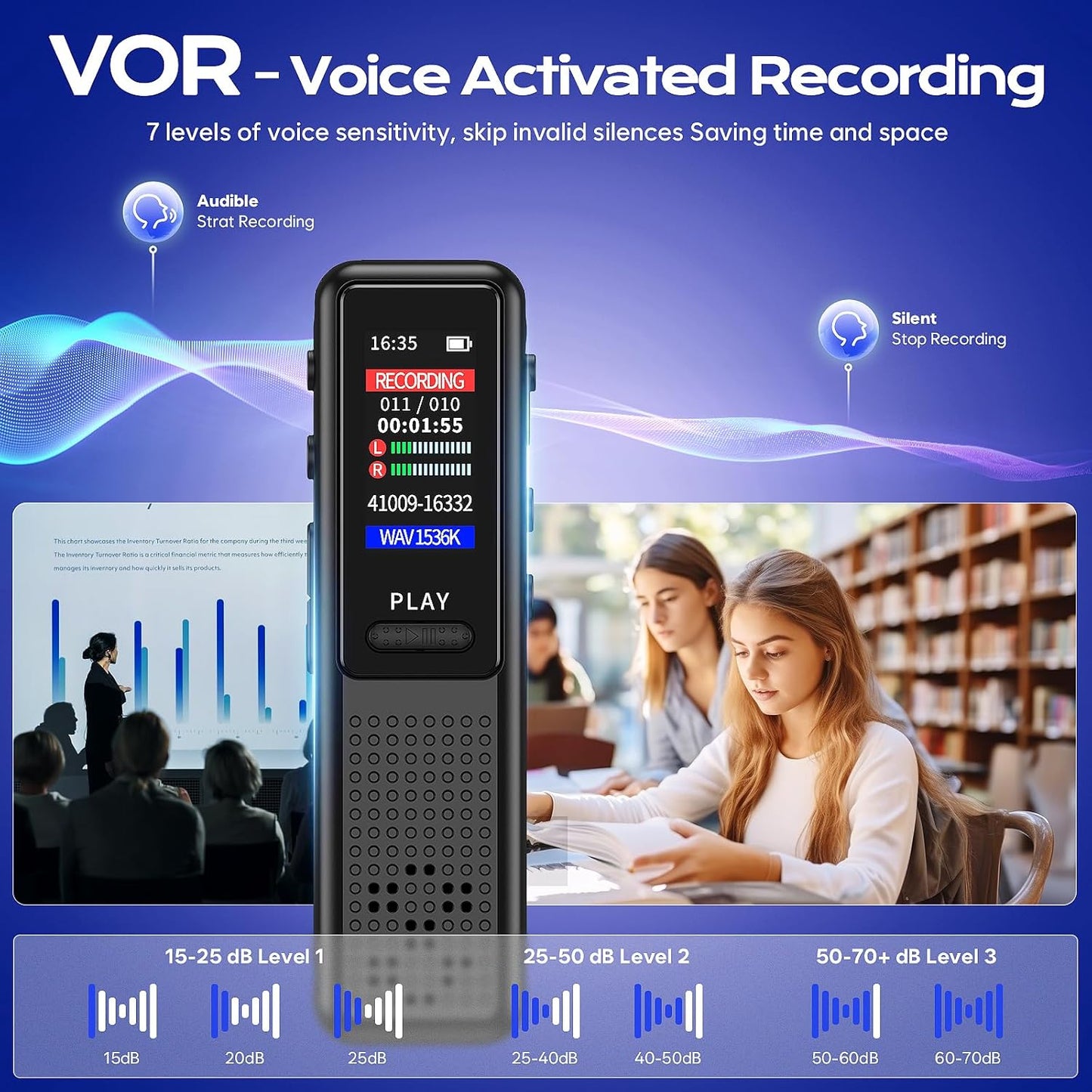 64GB Voice Recorder - Upgraded Digital Voice Activated Recorder with AI Noise Reduction Technology, Dictaphone Tape Recorder Device with Playback for Lectures Meetings/Classes/Interview