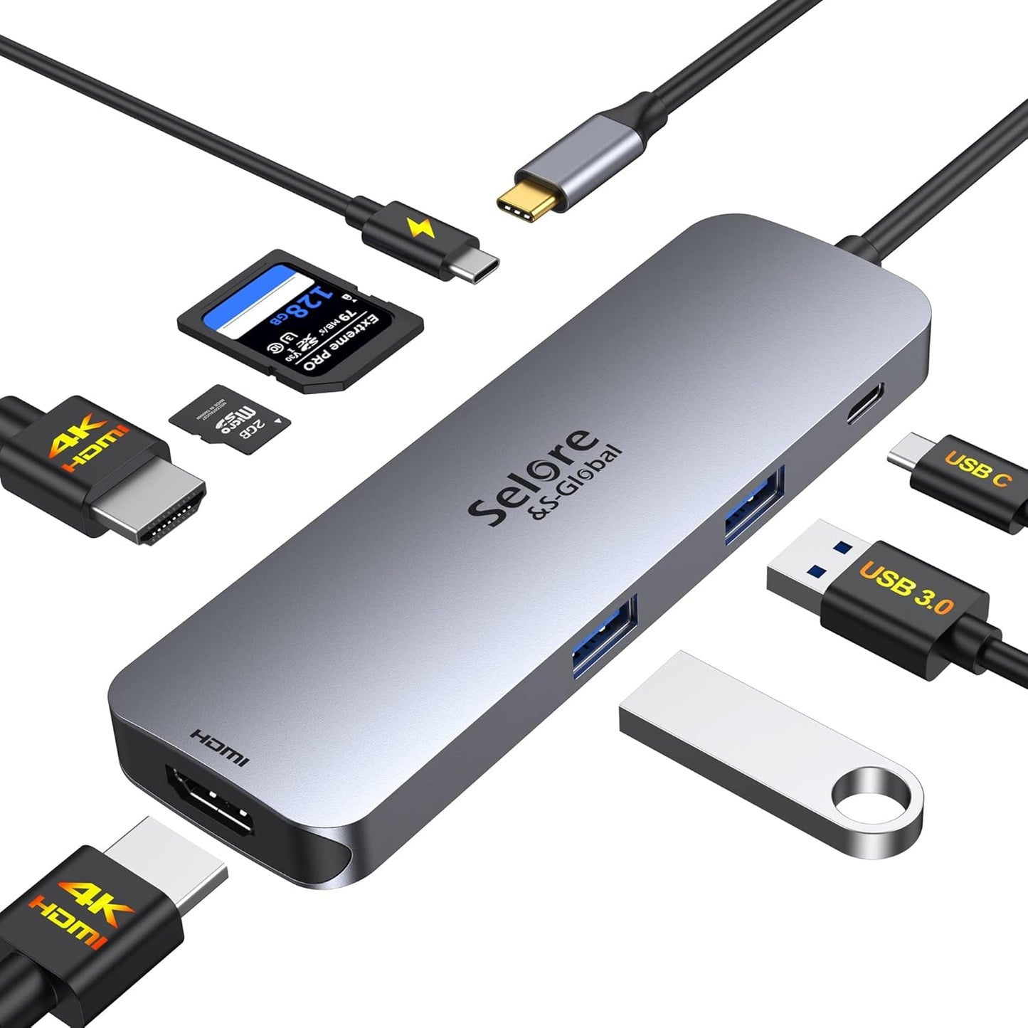 USB C Docking Station Dual HDMI Monitor, USB C to Dual HDMI Adapter with 2HDMI Ports, PD Charging, SD/TF, USB A&C 3.0 Ports, Laptop Docking Station for Dell Xps/Hp/Lenovo/Surface/Yoga Etc