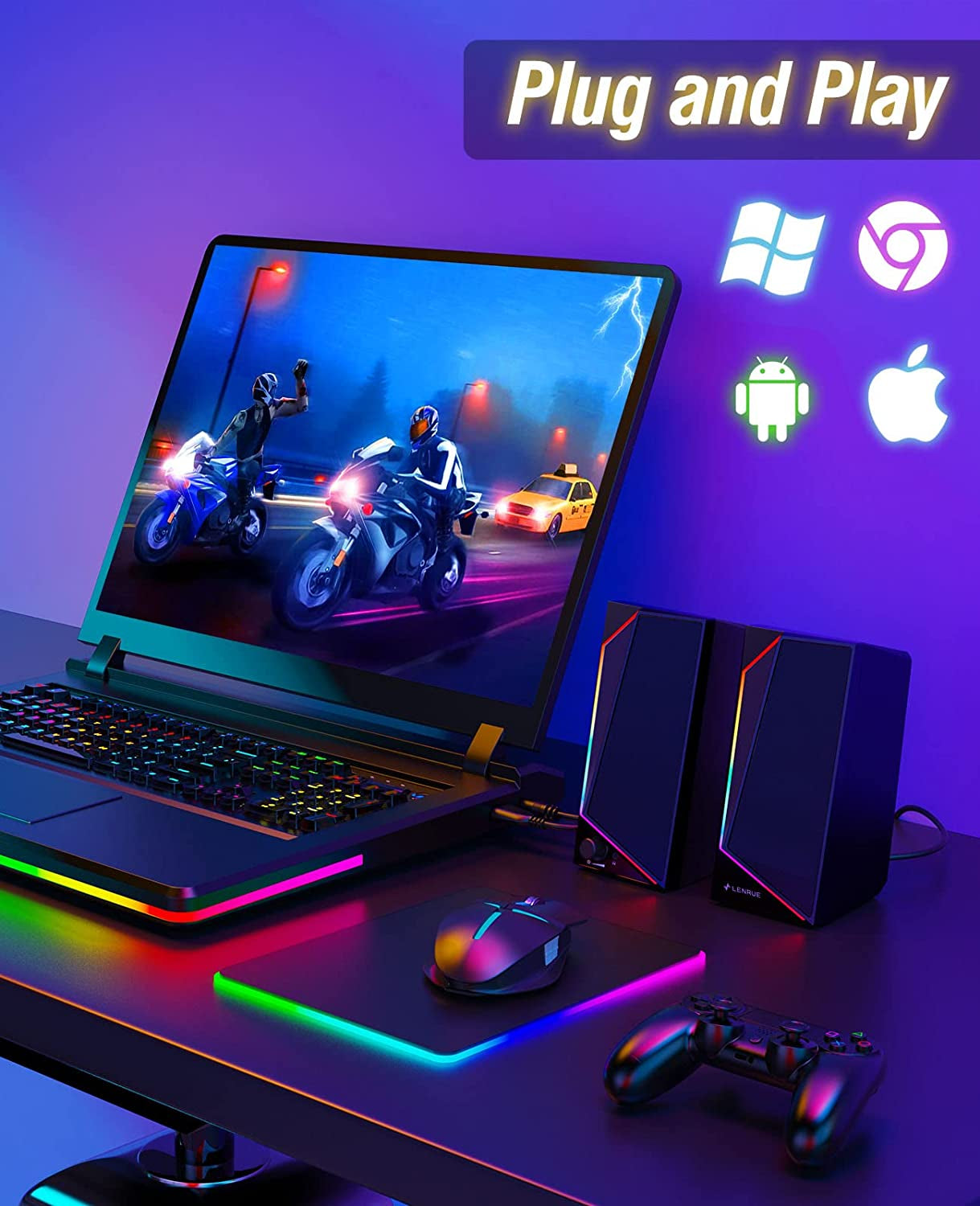 Computer Speakers, USB/USB-C Powered PC Speakers with Loud Stereo Sound, Headphone-In for Desktop, Imac, Macbook, Laptop, Monitor (USB-C to USB Adapter Included)