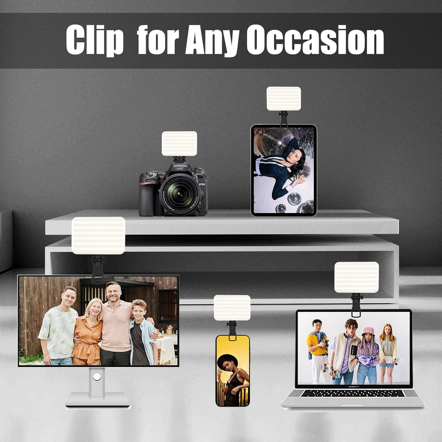 Selfie Light - Usb-Rechargeable LED Phone Light - Portable Photo Light with 97+ CRI, up to 6500K Color Temperature for Selfie, Zoom Conference, Video, Makeup and Live Stream