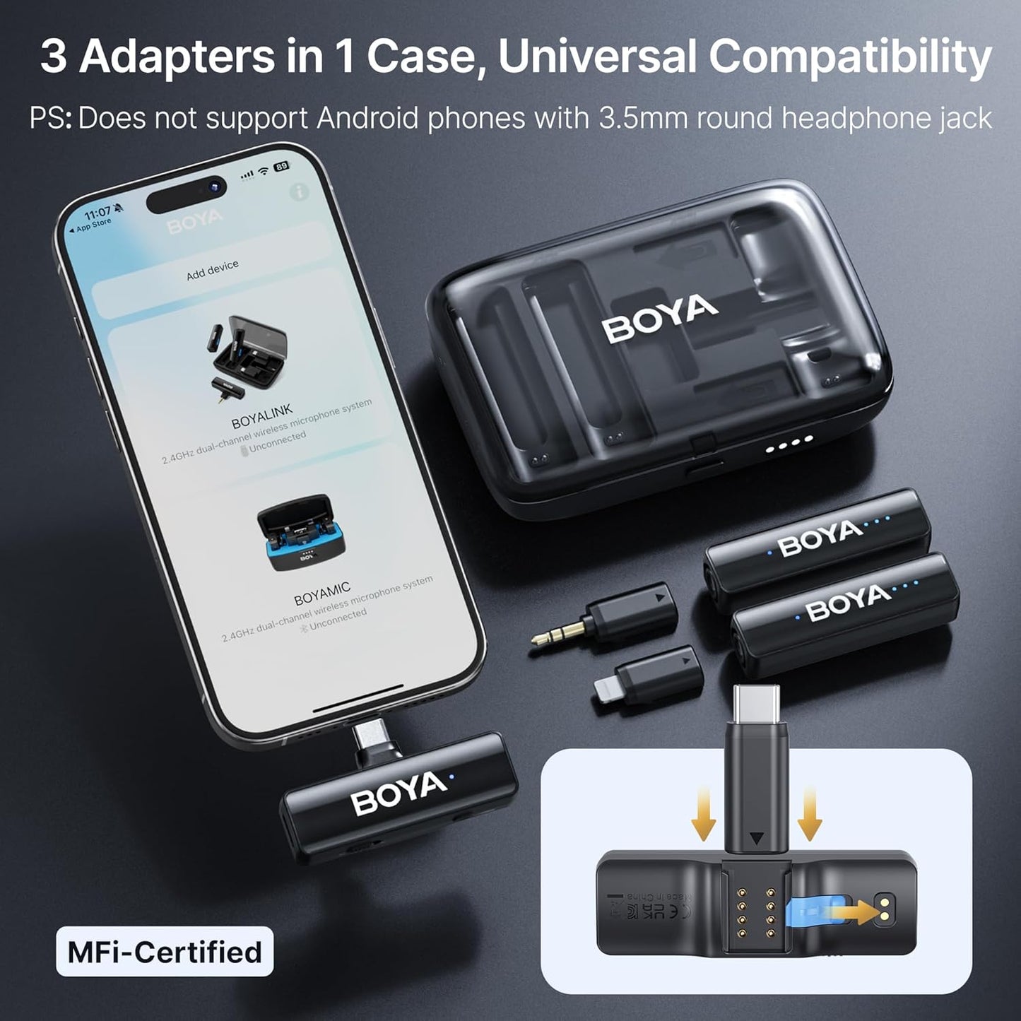 LINK 2 Wireless Lavalier Microphone for Iphone Camera Android, Mini Lapel Micophone Wireless, 48 Khz 24 Bit, 6Mm Mic, 1000Ft, 30H Use, Noise Cancelling, Clip on Mic Usb-C/Lightning/3.5Mm TRS
