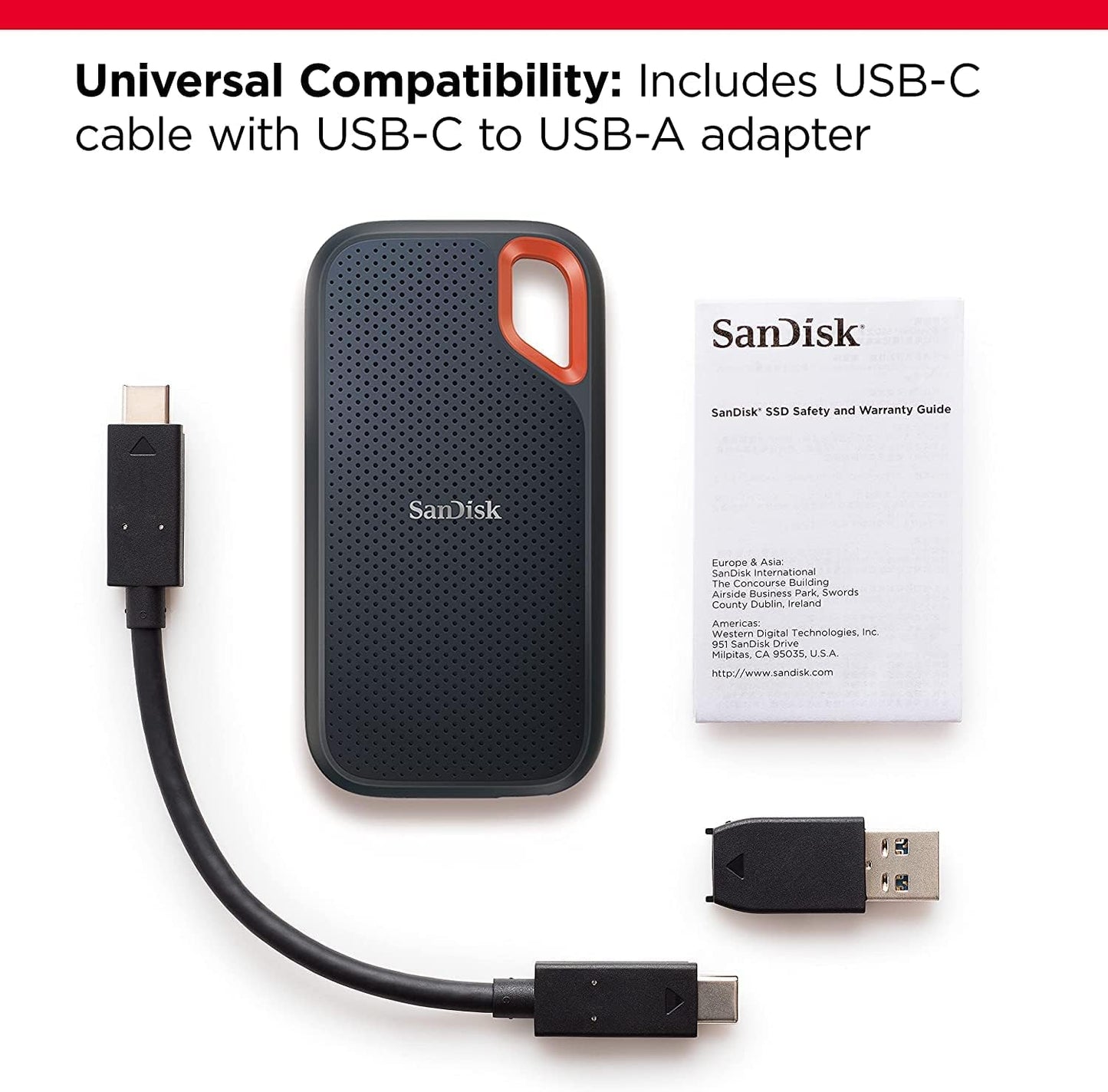 1TB Extreme Portable SSD - up to 1050Mb/S, USB-C, USB 3.2 Gen 2, IP65 Water and Dust Resistance, Updated Firmware - External Solid State Drive - SDSSDE61-1T00-G25