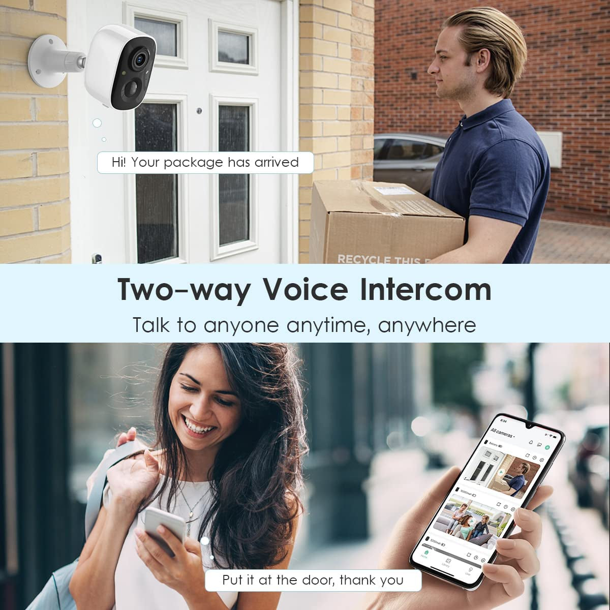 Security Cameras Wireless Outdoor, 2K Color Night Vision AI Motion Detection 2-Way Talk Battery Powered Wifi Home Indoor Camera IP65 Weatherproof Spotlight Siren Alarm Cloud/Sd Storage 2-Pack