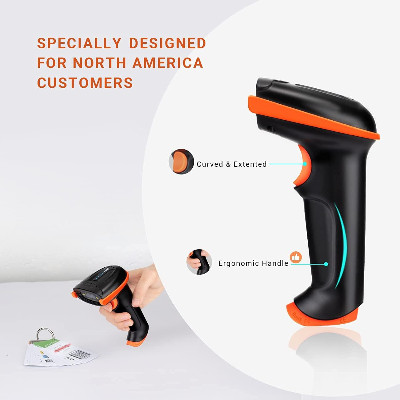 Barcode Scanner Wireless 1D Laser Cordless Barcode Reader with Battery Level Indicator, Versatile 2 in 1 2.4Ghz Wireless and USB 2.0 Wired
