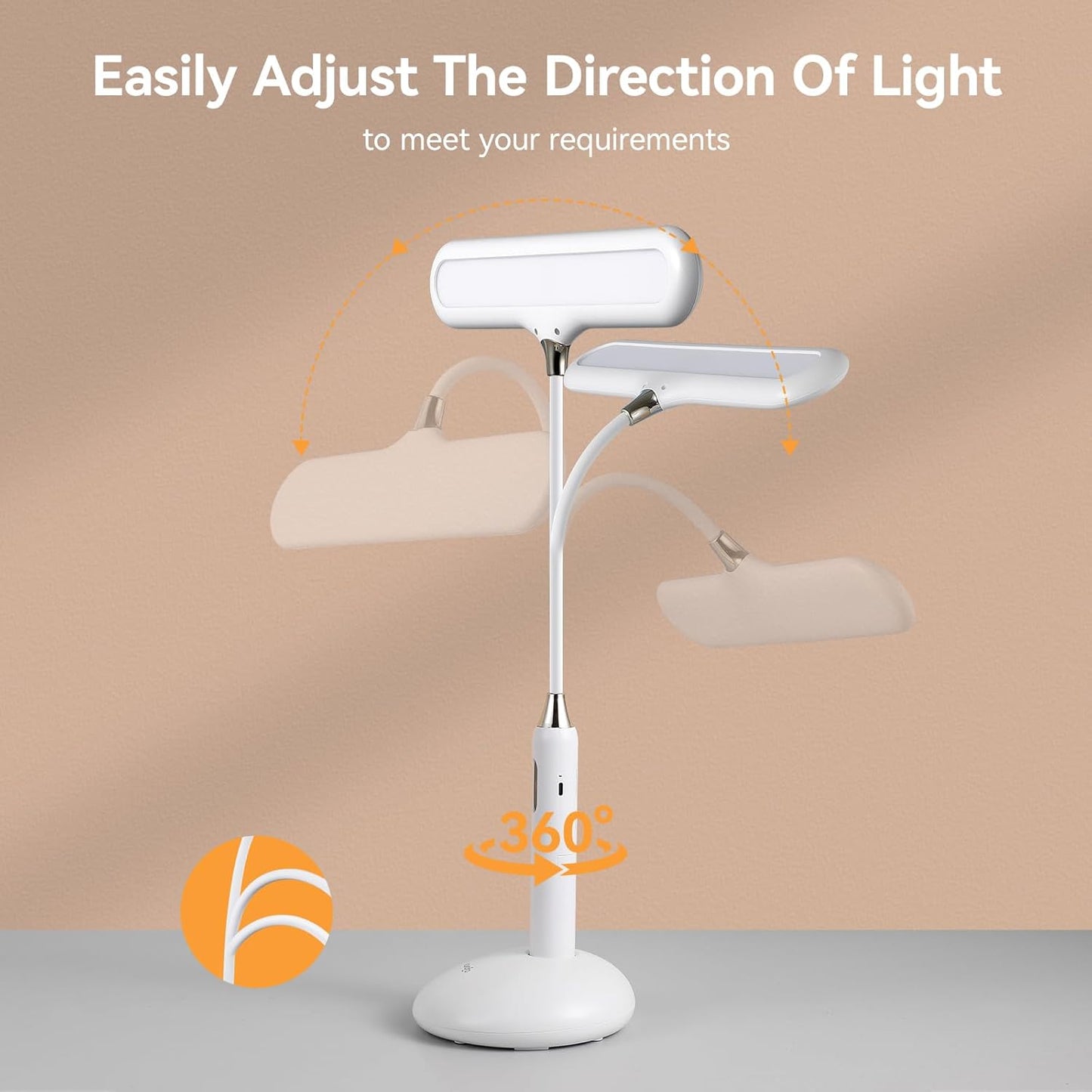 LED Desk Lamp 6778B - Touch Control, Adjustable 2700-7000K Color Temperature, 700 Lumens, 360° Flexible Gooseneck, USB-C Charging, 2.5Hrs Cordless, Eye-Caring Light (White)