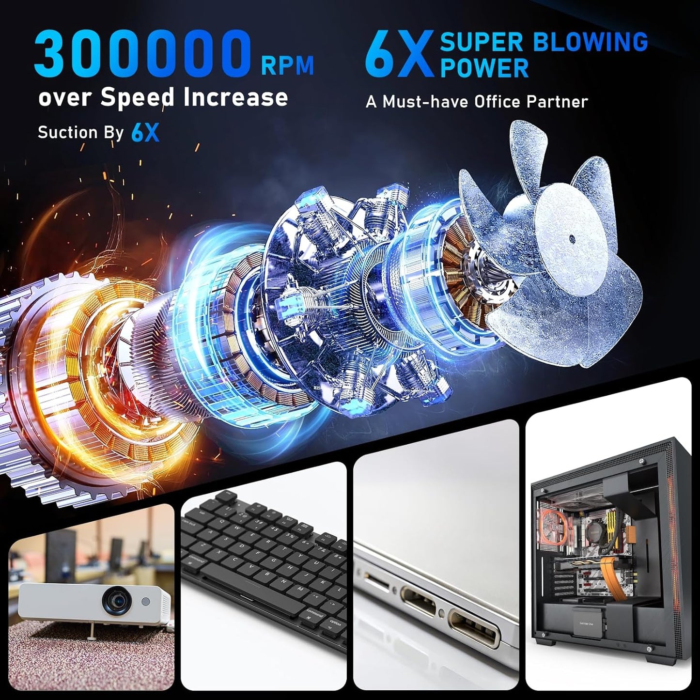Compressed Air Duster, 300000RPM Air Blaster Electric Cleaner for Keyboard, PC Deep Cleaning, Component,Air Bed,Infinitely Speed Replace Compressed Air Can-No Canned Air Duster,Rechargeable Air Blower