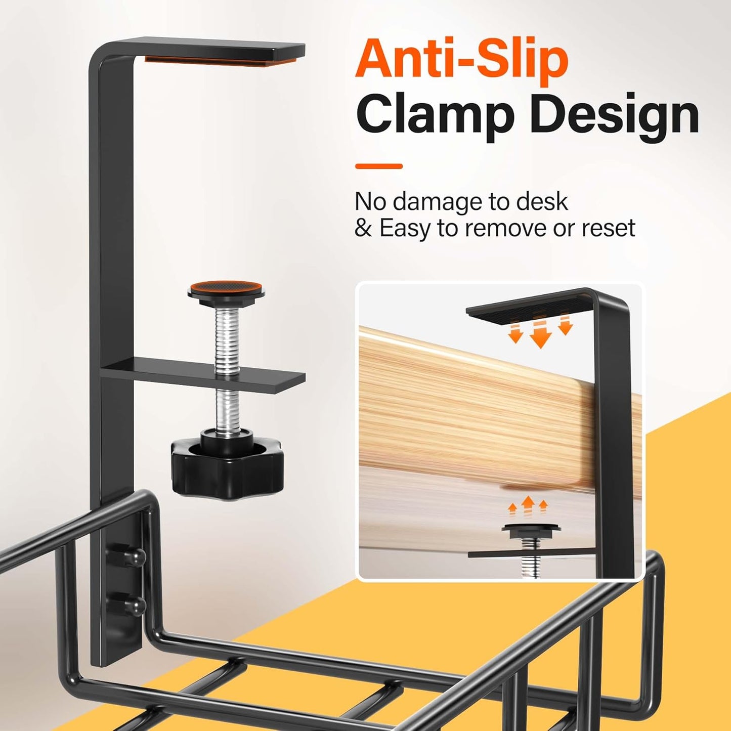 2 Pack Cable Management under Desk Tray, 31.4" No Drill under Desk Wire Management with Upgraded Clamp, Metal Cord Organizers for Desk with Cable Organizers, PC Cable Management Rack, Black