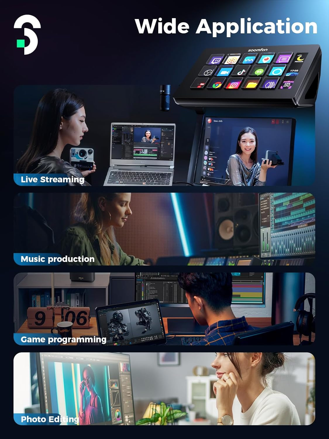 Stream Controller - Stream Control Deck with 15 LCD Macro Keys Customizable to Trigger Actions in OBS Twitch Youtube Compatible with PC & Mac for Content Creators Streaming Gaming