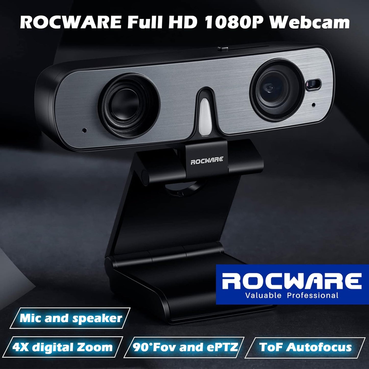 RC08 2K Webcam with Speaker, Webcam for PC, HD Web Cam with Noise Reduction Mic/Harman Speaker/4X Eptz/Privacy Cover/0.2S Auto-Focus/Low Illumination, Computer Camera for Zoom/Teams/Meeting