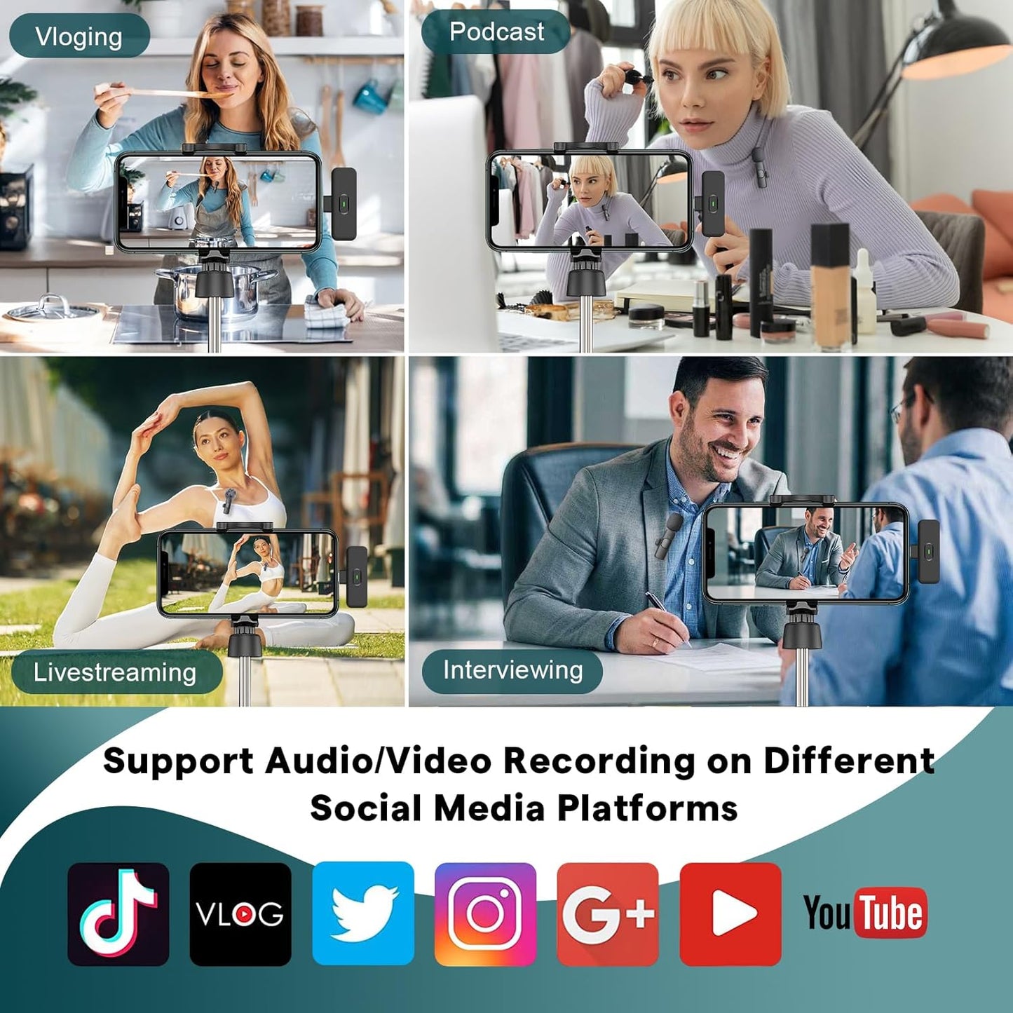 Professional Wireless Lavalier Lapel Microphone for Iphone, Ipad - Cordless Omnidirectional Condenser Recording Mic for Interview Video Podcast Vlog Youtube