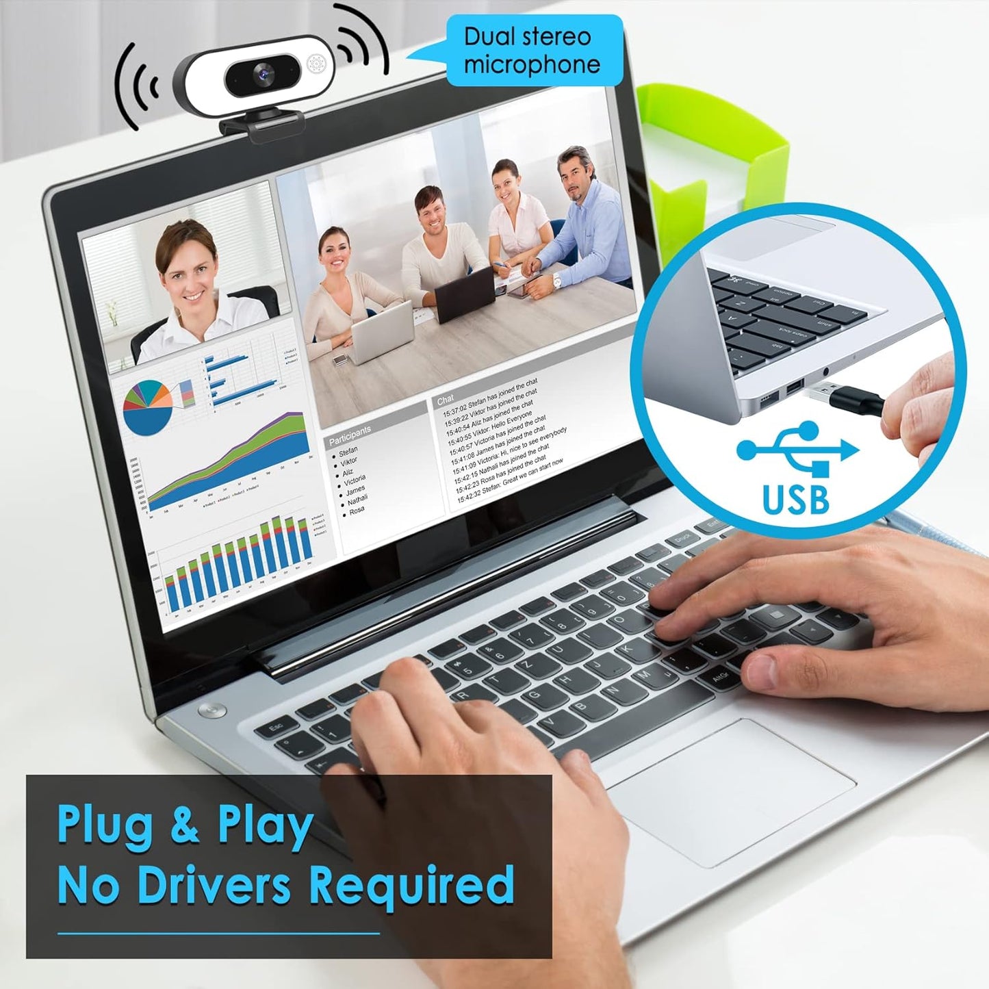 Webcam with Ring Light - Plug and Play, Privacy Cover and Tripod Included, 1080P Full HD Pro Streaming Web Camera with Microphone, USB Computer Camera for PC Mac Laptop Desktop