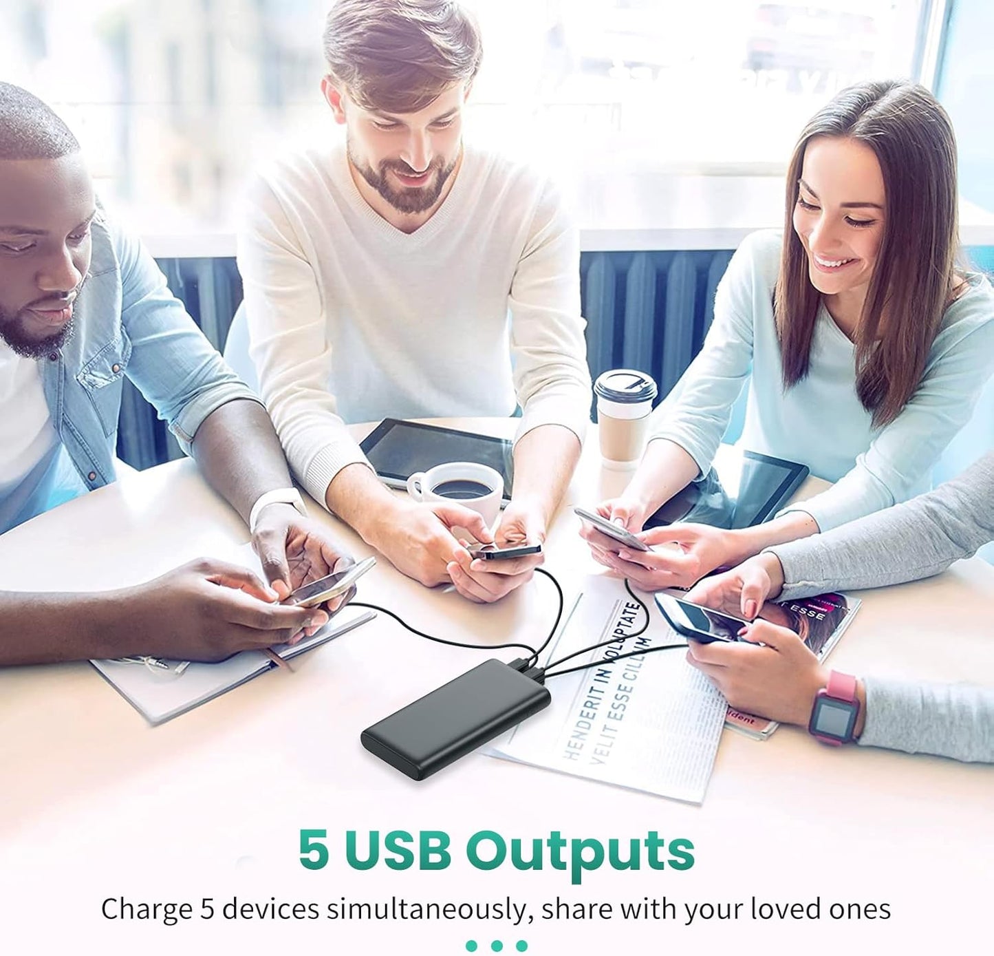 Portable Charger 38800Mah,Lcd Display Power Bank,5 USB Outputs Battery Pack Backup, USB-C In&Out Dual Input Phone Charging Compatible with Iphone 16/15/14/13 Pro/12,Android Samsung Galaxy Pixel Nexus