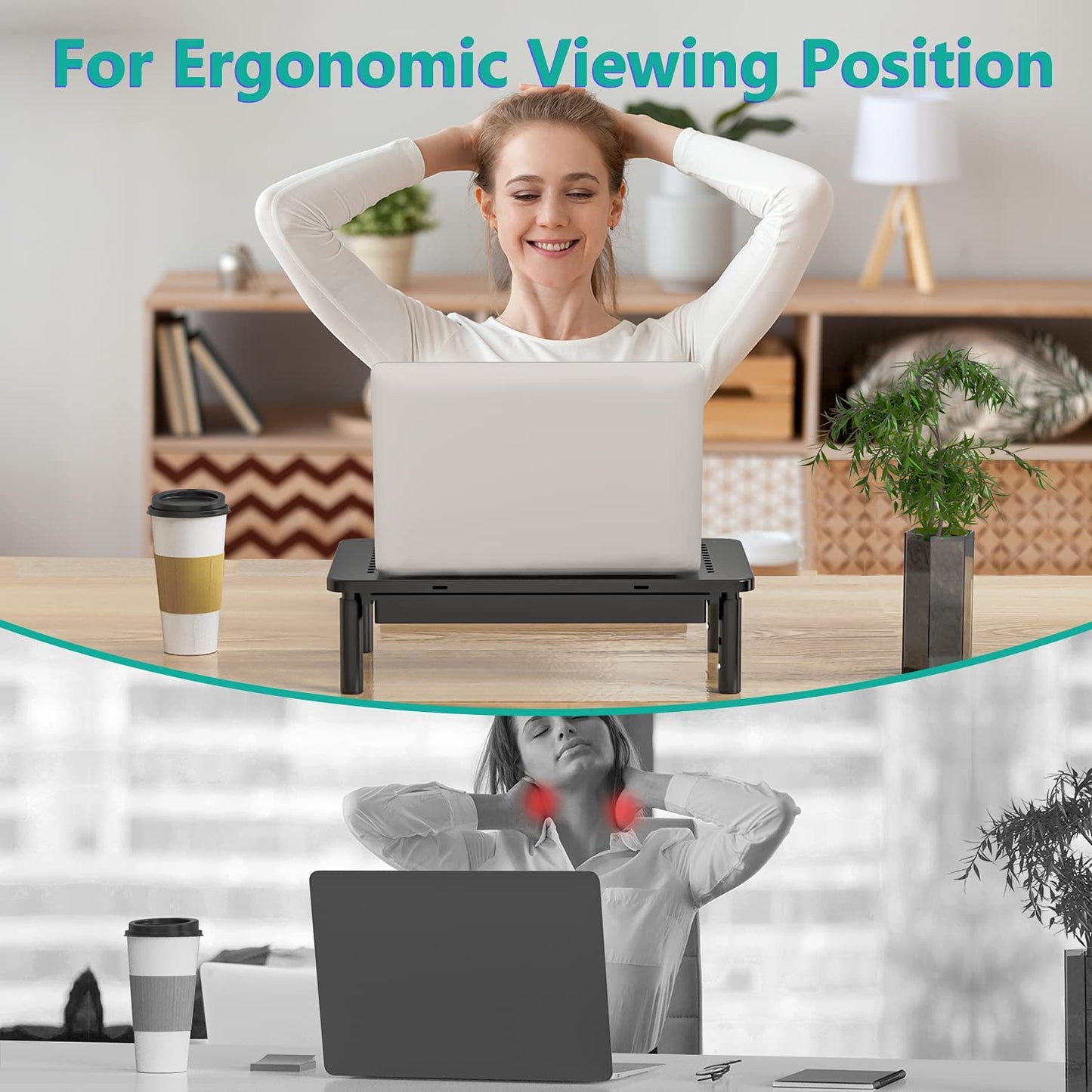 Computer Monitor Stand with Storage, Desk Monitor Riser 3 Height Adjustable, Laptop Riser with Airflow Vents, Desk Organizer for Computer, Laptop, Printer, Notebook (STT003D-B), 1 Pack, Black