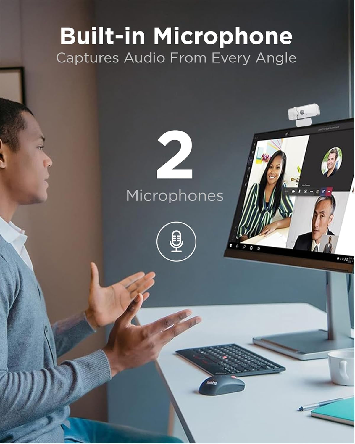 HD 1080P Webcam (300 FHD) - Monitor Camera with 95Β° Wide Angle, 360Β° Rotation Pan & Tilt, Dual Microphones β Attachable Desktop Cam with Privacy Shutter for Remote Work, Streaming & Gaming