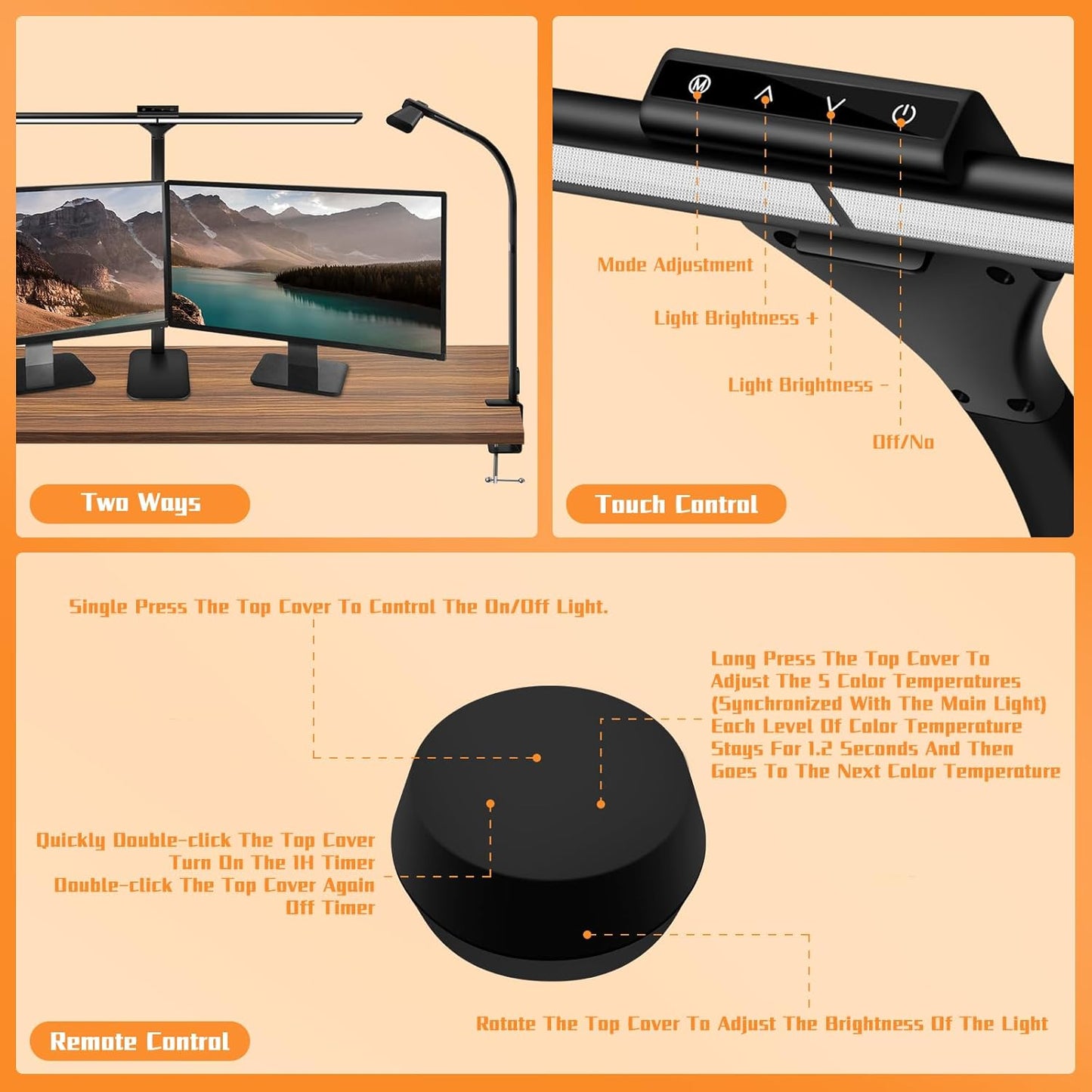 LED Desk Lamp, Office Architectural Desk Lamp, 31.5'' Large Size Office Lighting, 24W 5-Colour LED Computer Monitor Gooseneck Smart Lamp with Holder for Studying, Creating and Reading