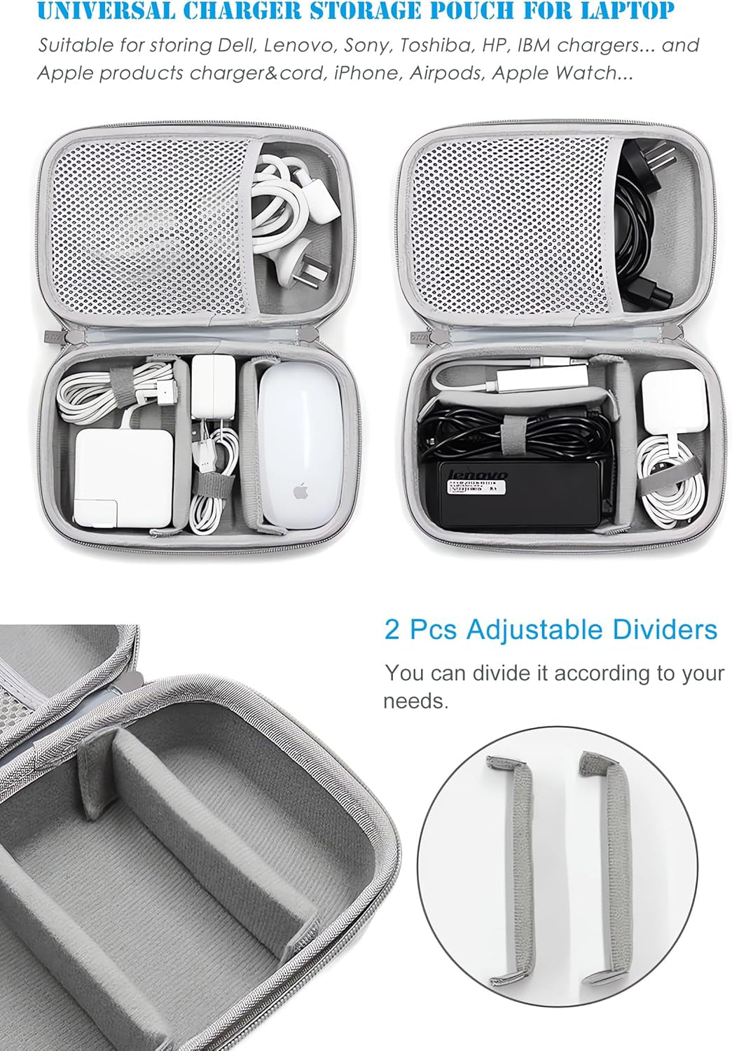 Charger Case for Macbook, 7.9"X4.7" Computer Charger Organizer, Apple Magic Mouse Apple Pencil USB Flash Disk SD Card Small Portable Accessories Bag (Black)
