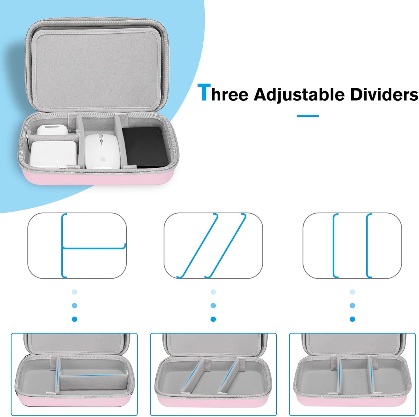 Hard Travel Electronic Organizer Case for Macbook Power Adapter Chargers Cables Power Bank Apple Magic Mouse Apple Pencil USB Flash Disk SD Card Small Portable Accessories Bag -L, Rosegold