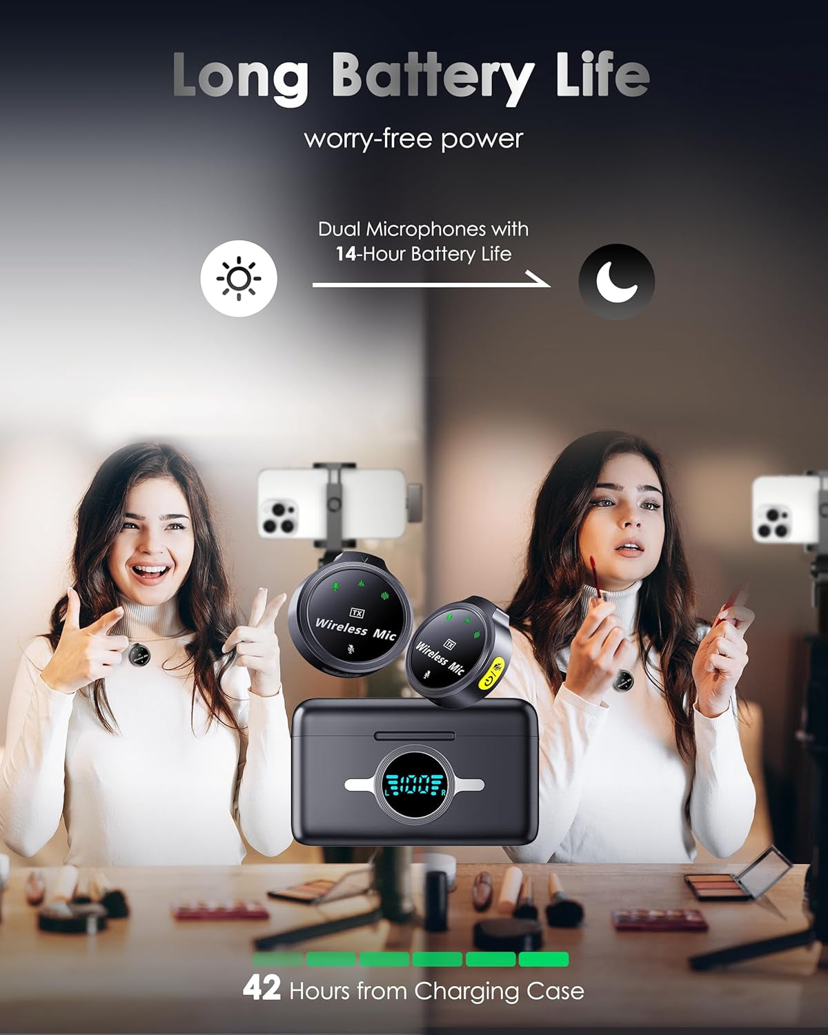 Wireless Lavalier Microphone for Iphone/Android, Lapel Mics with USB-C Plug-Play, Mini Mic with 2.4Ghz Noise Cancellation, Charging Case Included, 300Ft Range for Stream, Vlog, Tiktok and Youtube