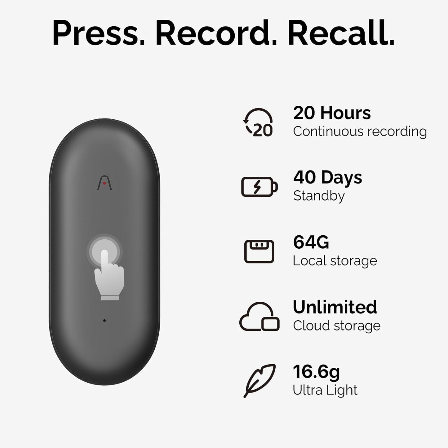 AI Voice Recorder, Notepin Voice Recorder, App Control, AI Notetaker, AI Transcribe & Summarize Support 112 Languages, 64GB Memory, Audio Recorder for Lectures, Meetings, Gray