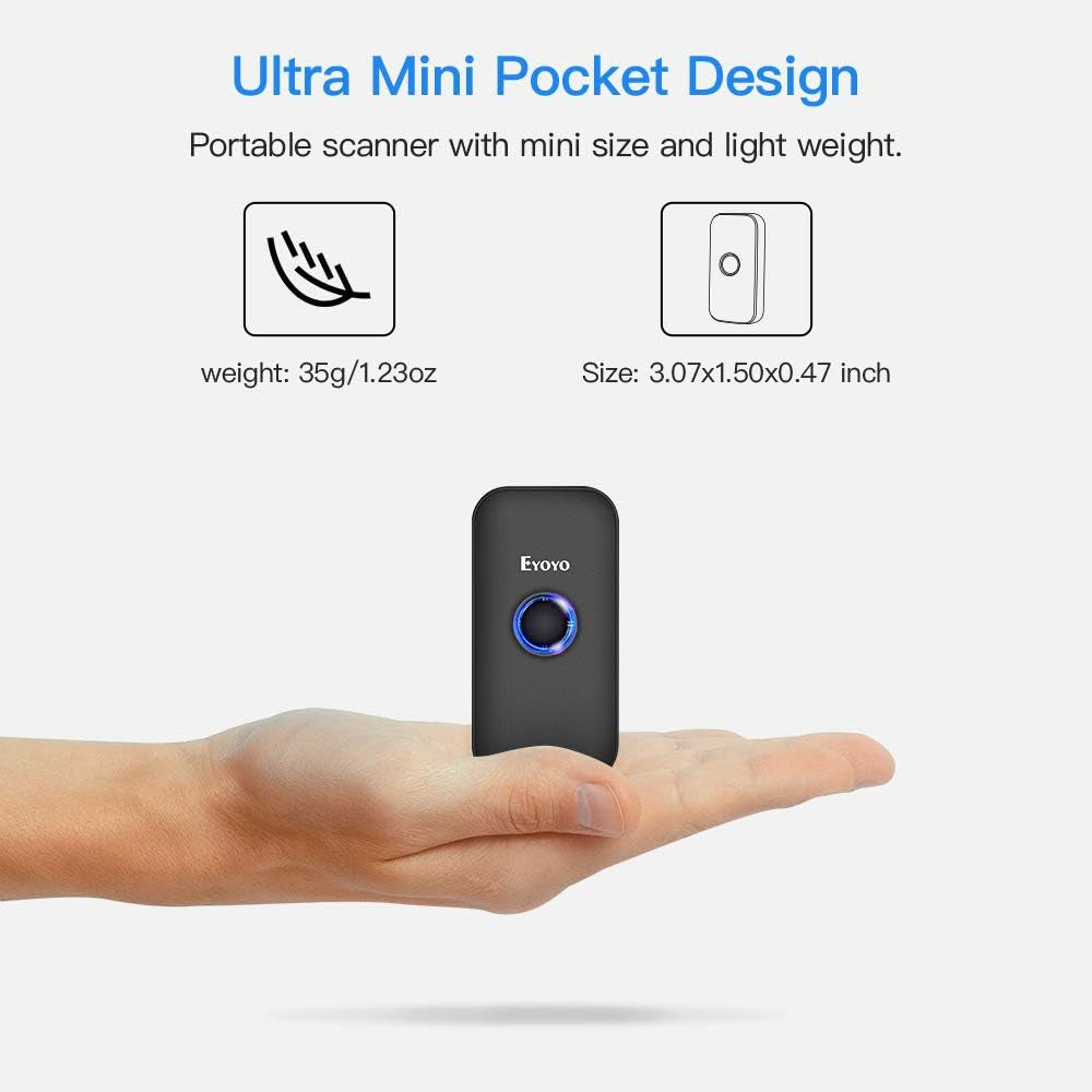 Mini 1D Bluetooth Barcode Scanner, 3-In-1 Bluetooth & USB Wired & 2.4G Wireless Barcode Reader Portable Bar Code Scanning Work with Windows, Android, Ios, Tablets or Computers