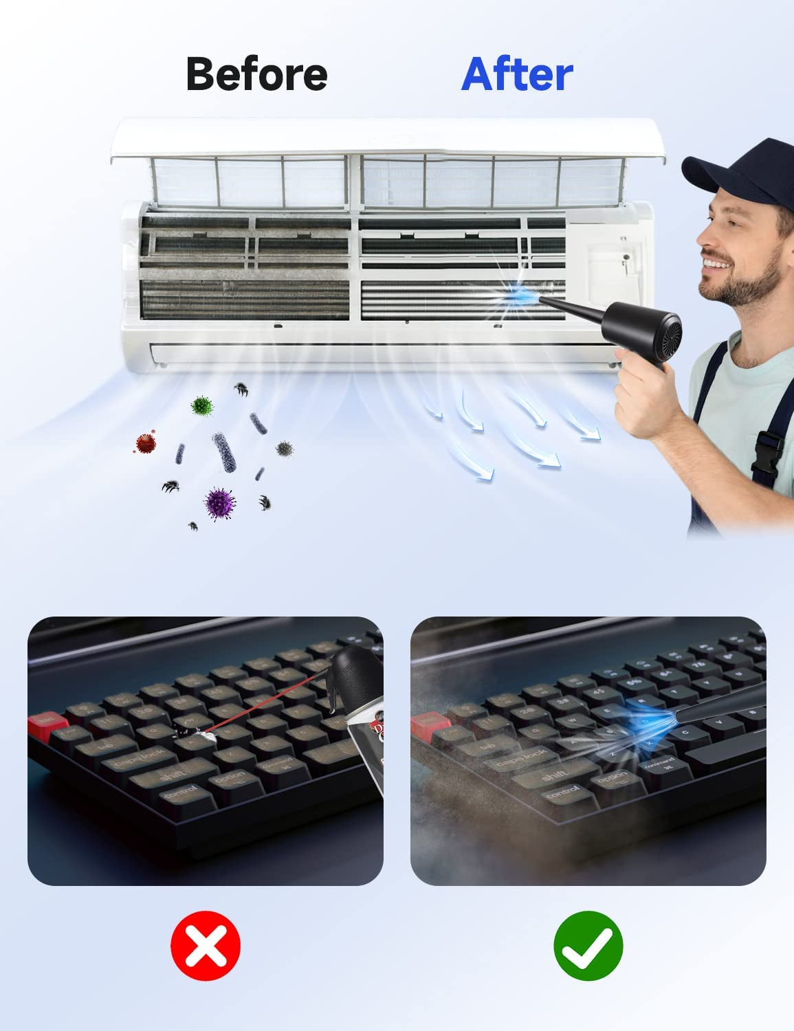 Compressed Air Duster, 3-Gear to 51000RPM Electric Air Duster Portable Air Blower with LED Light, 6000Mahrechargeable Cordless Air Duster for Computer Keyboard Fast Charge(Black)