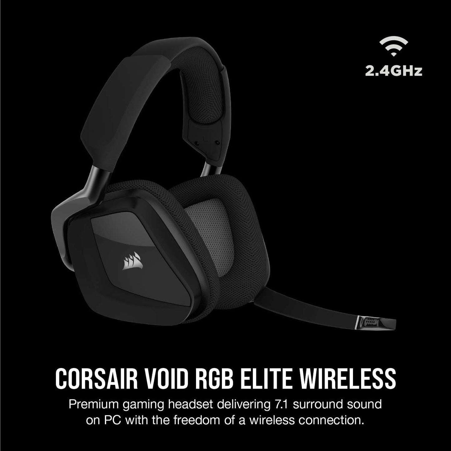 VOID RGB ELITE Wireless Gaming Headset β 7.1 Surround Sound β Omni-Directional Microphone β Microfiber Mesh Earpads β up to 40Ft Range β Icue Compatible β PC, Mac, PS5, PS4 β Carbon