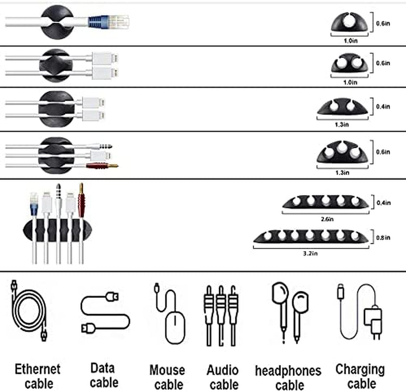 Cord Management Organizer Kit 4 Cable Sleeve Split with 41Self Adhesive Clips Holder, 10Pcs and 2 Roll Self Tie 100 Fastening Ties for TV Office Car Desk Home Black