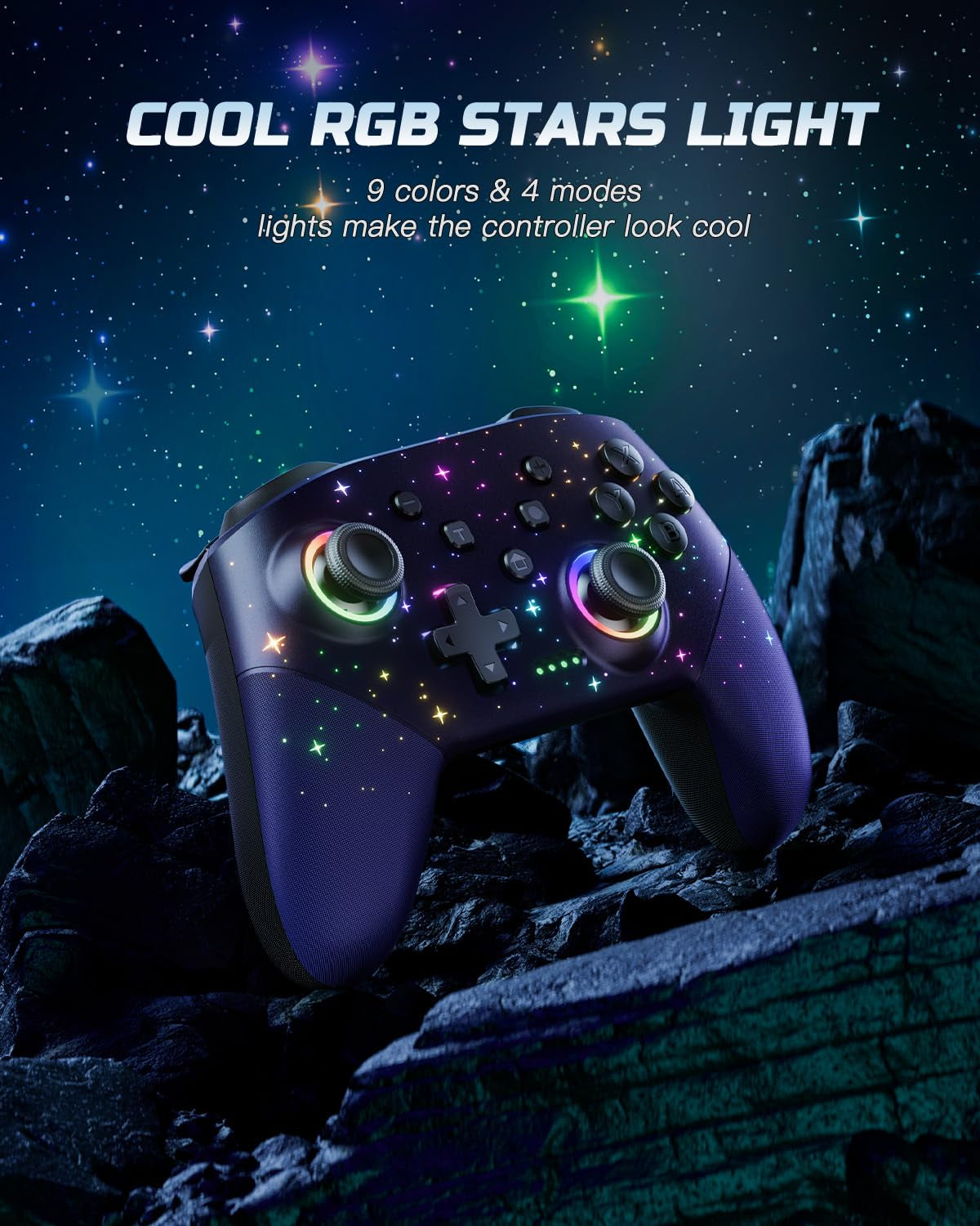Switch Controller, LED Star Wireless Pro Controllers Compatible with Lite/Oled, Multi-Platform Windows PC with 9 Colors Colorful RGB Lights/Programmable/Vibration/Turbo/Wakeup