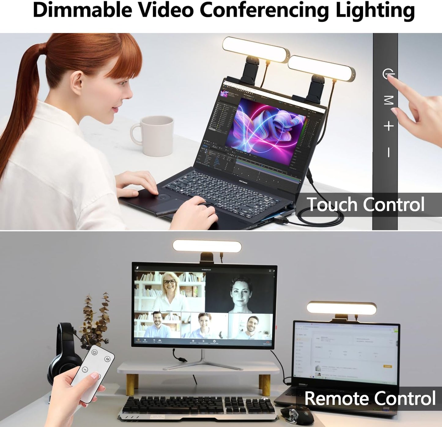 Dual-Lamp Video Conference Lighting, LED Streaming Light with Remote and Touch Control, Zoom Lighting for Computer,Webcam Laptop Monitor Ring Light for Video Calls/Zoom Meetings/Video Recording