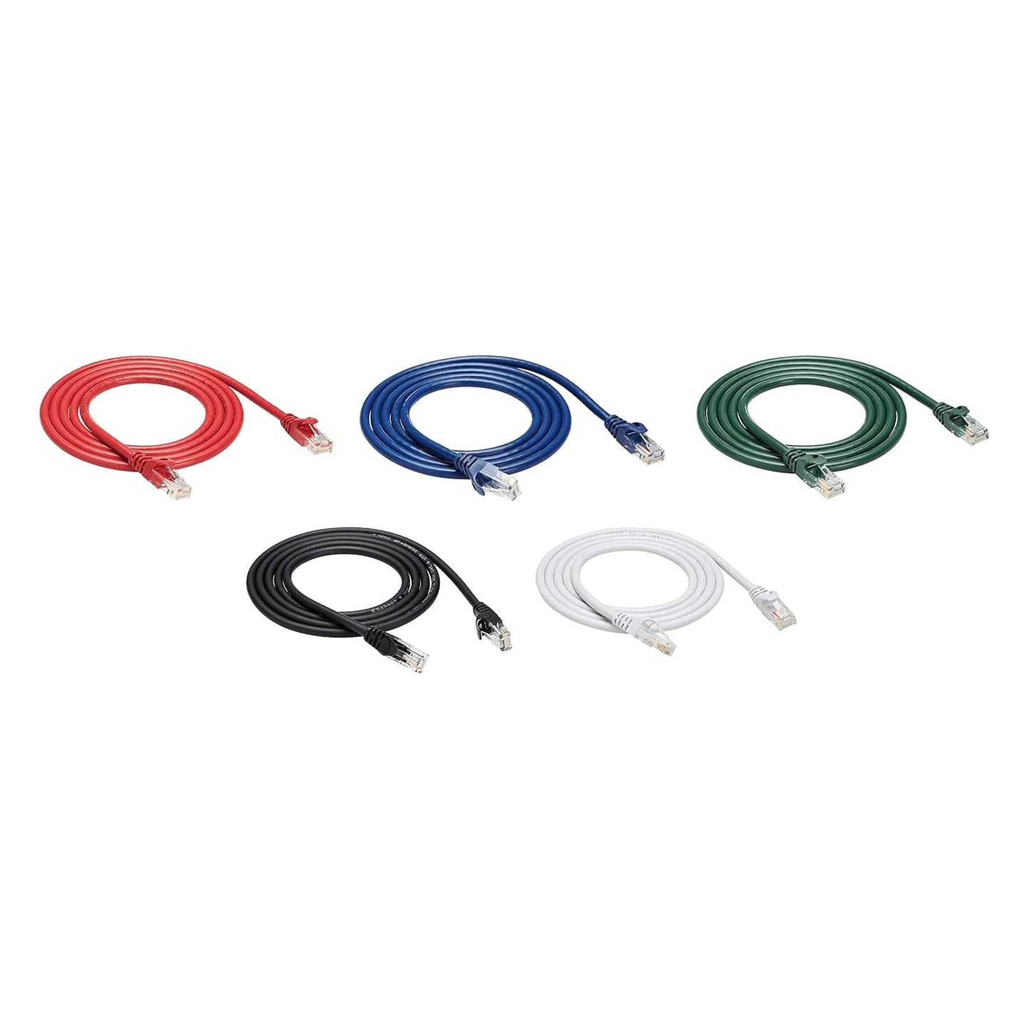 5-Pack RJ45 Cat 6 Ethernet Patch Cable, 10Gpbs High-Speed Cable, Gold-Plated, Snagless, 5 Foot, Multicolor