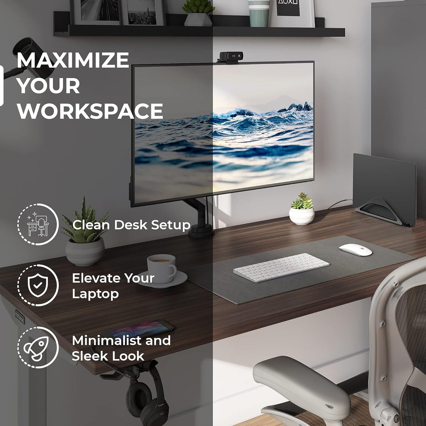 Vertical Laptop Stand for Desks in Matte Black, Upright Adjustable Holder to Dock Apple Macbook, Macbook Pro, and Other Laptops to Organize Work & Home Office, Automatic Grip