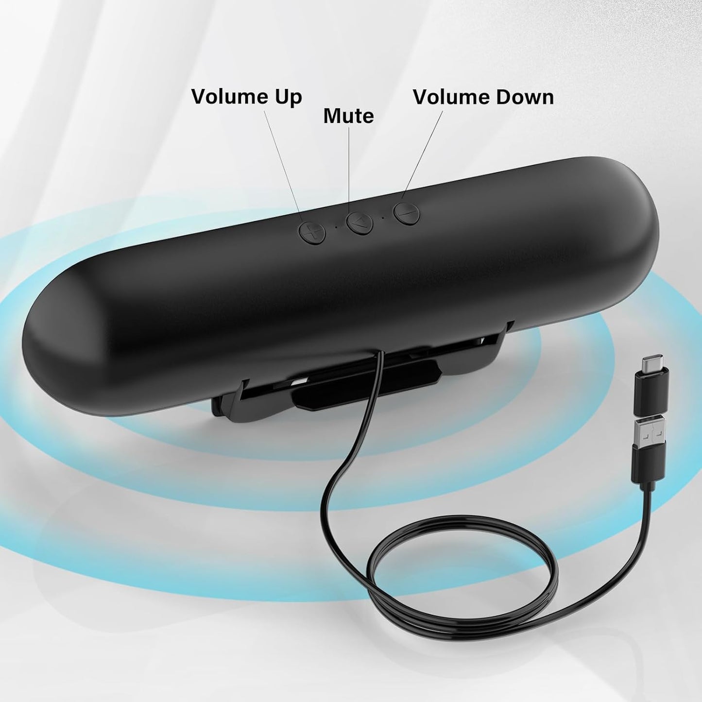Computer Speakers for Desktop Monitor,Single Speakers for Desktop Pc,Laptop Speaker with Loud Sound,Volume Control Easily Clamps to Monitors(Usb-C to USB Adapter Included) (Black)