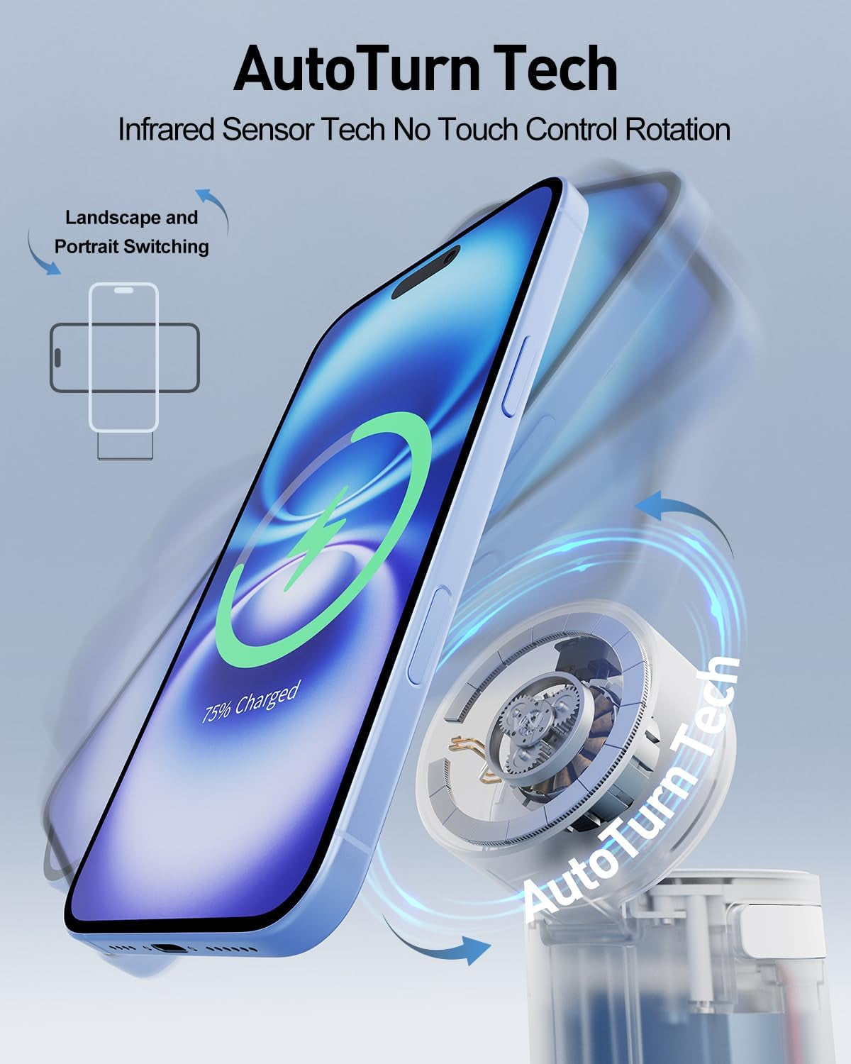 3 in 1 Wireless Charging Stand with Auto Rotation, Charging Station with Magnet for Apple Devices, 15W Foldable Wireless Charger Station for Iphone 16 15 14 13 12 & Apple Watch & Airpods, White