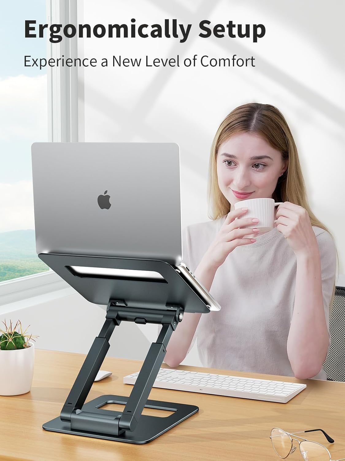 Laptop Stand for Desk Adjustable Height, Telescopic 360 Rotating Pull Out Design Ergonomic Laptop Riser Fits All Macbook, Laptops -Gray