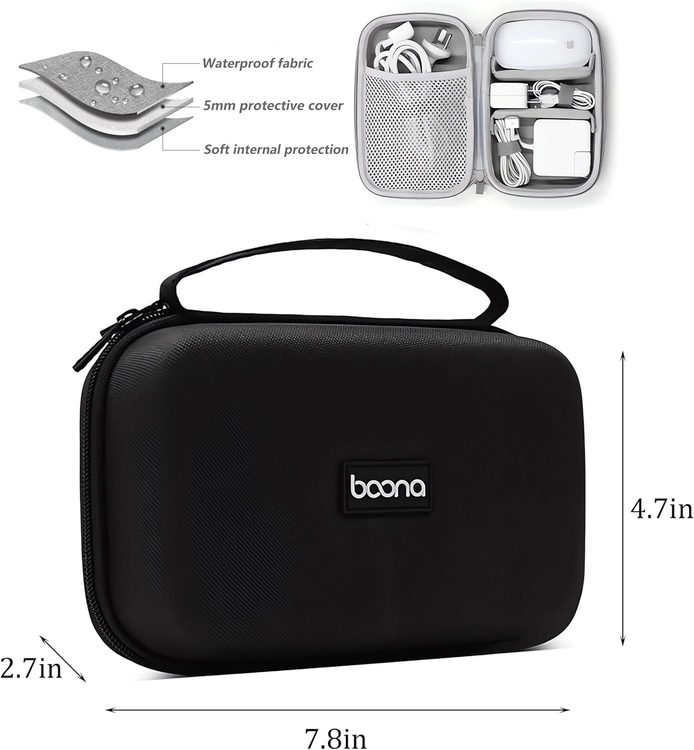 Charger Case for Macbook, 7.9"X4.7" Computer Charger Organizer, Apple Magic Mouse Apple Pencil USB Flash Disk SD Card Small Portable Accessories Bag (Black)