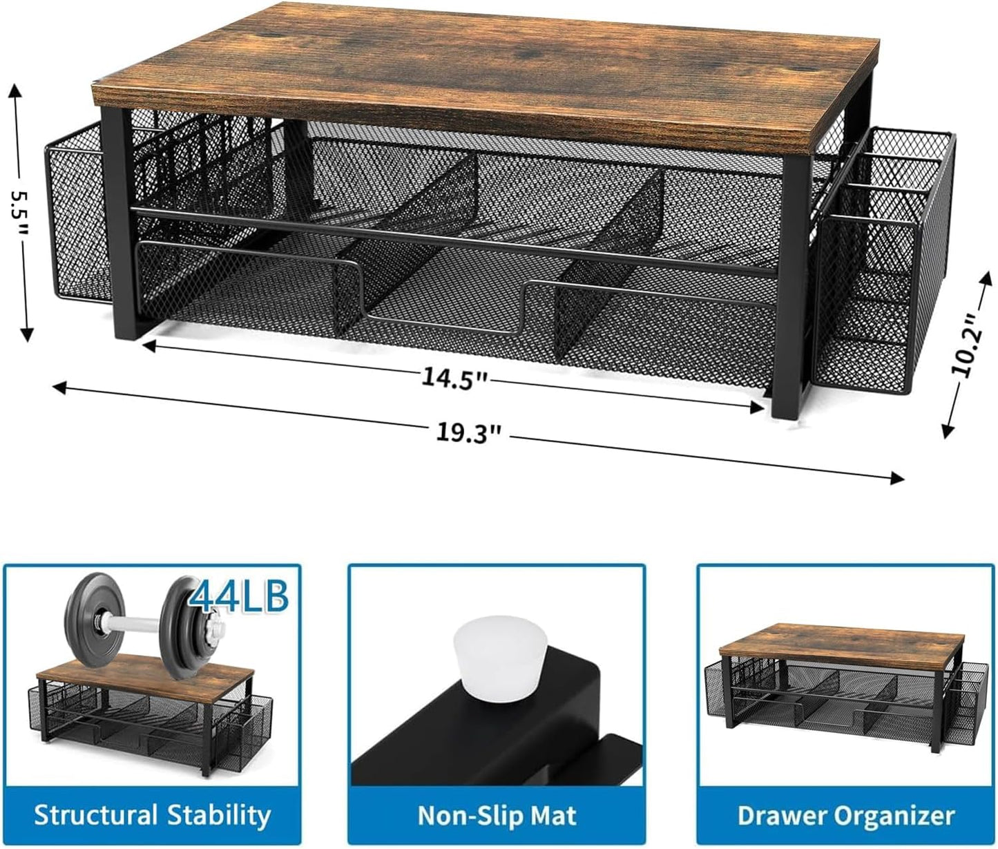 Monitor Stand Riser, Desk Organizer with Drawer and Pen Holder, 2-Tier Computer Stand, Office Desk Accessories, Office Organization (Wood)