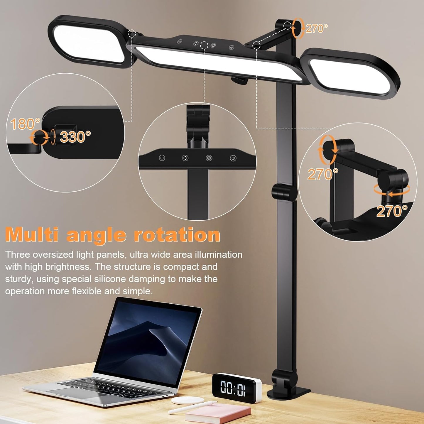 LED Desk Lamp with Clamp,Adjustable Swing Arm Desk Lamps for Home Office,Dimmable Tempering Eye Care Desk Light Bright Modern Led Table Lamp for Nail Tech Architect,Flexible Tall Task Table Light