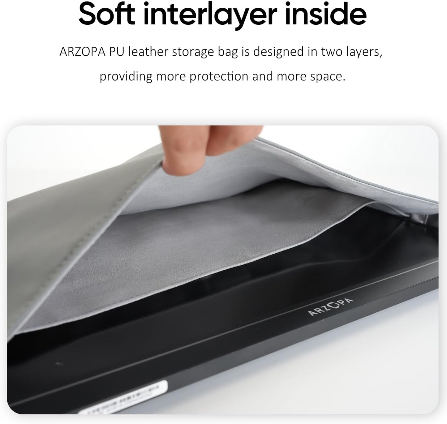 16.1" Portable Monitor Sleeve Bag, PU Leather Case for Travel Monitor Laptop, Grey