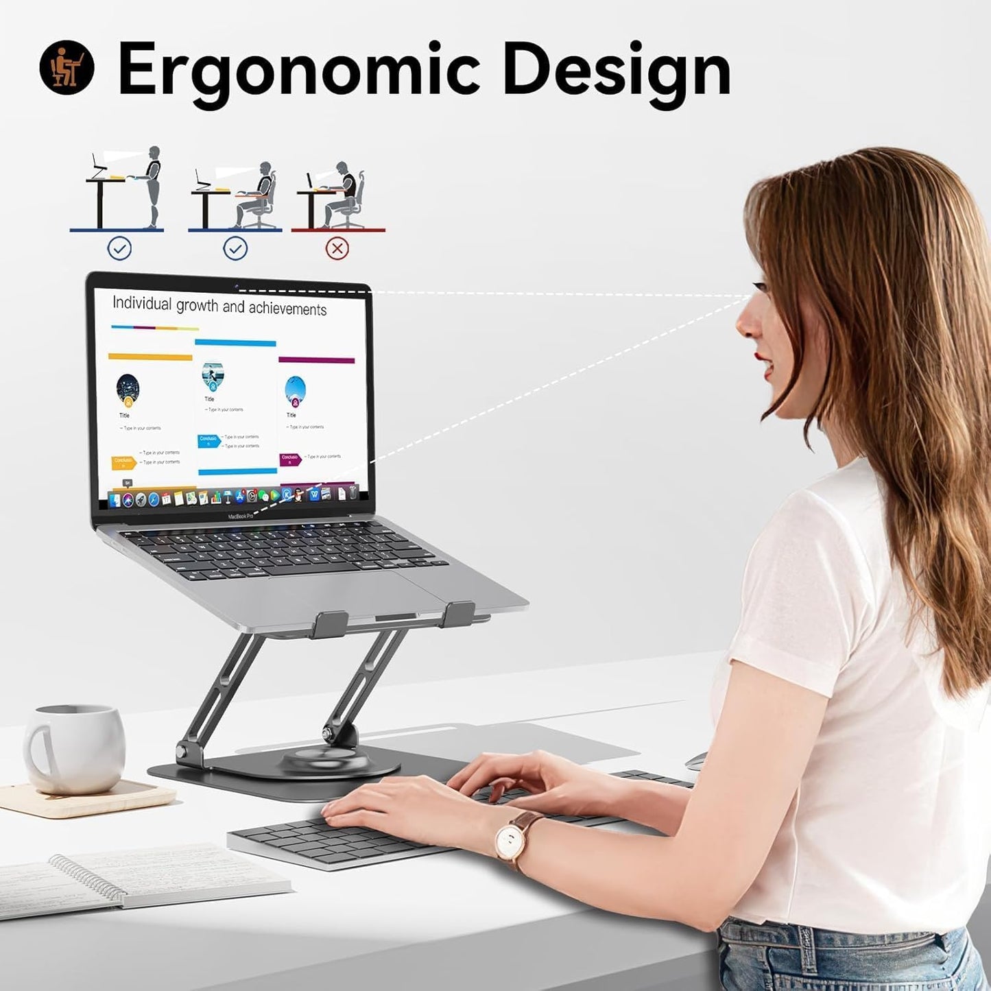 Laptop Stand for Desk, Adjustable Computer Stand with 360° Rotating Base, Ergonomic Laptop Riser for Collaborative Work, Foldable & Portable Laptop Stand, Fits for All 10-16" Laptops