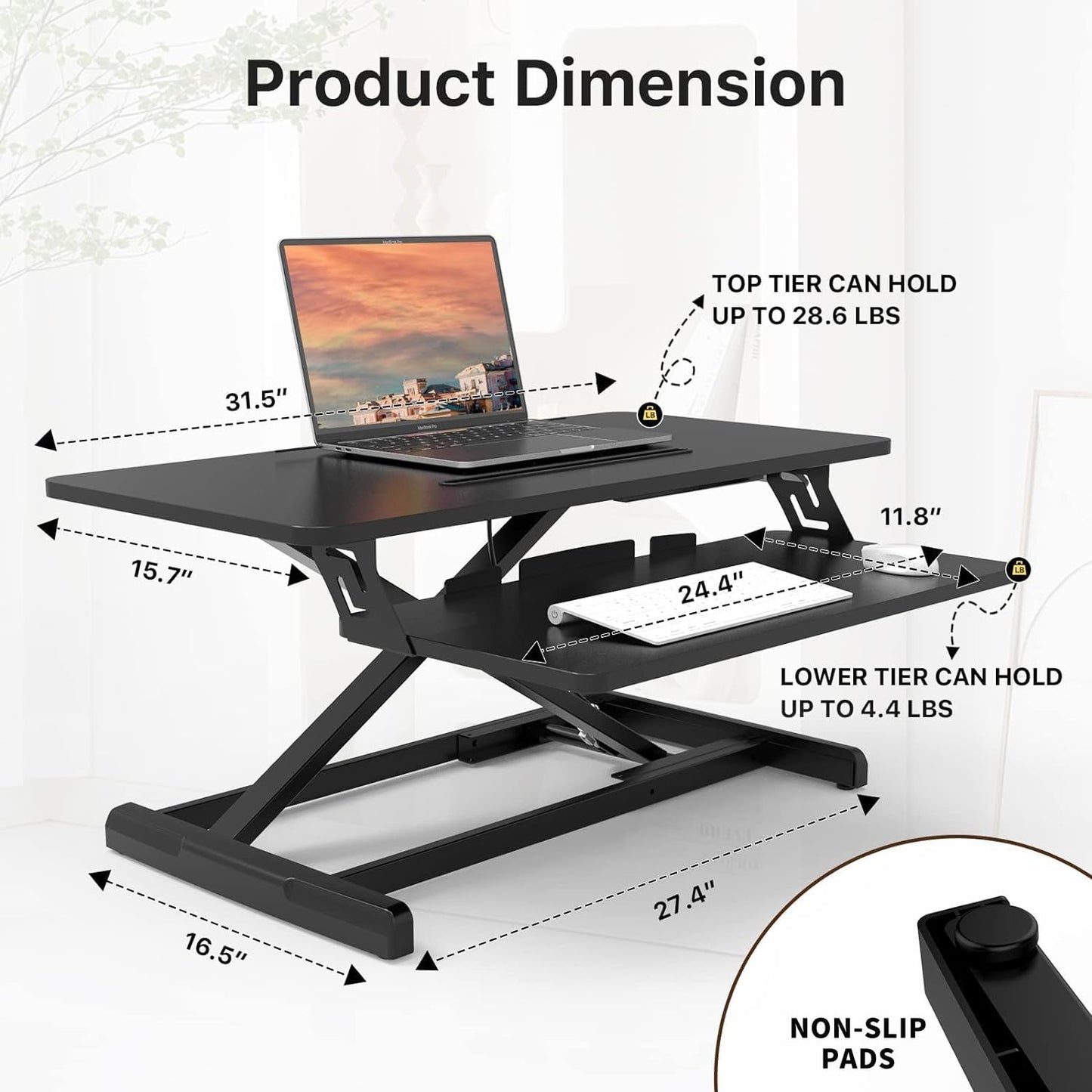 Standing Desk Converter, 32" Wide Height Adjustable Sit Stand up Desk Riser with Keyboard Tray, Desktop Workstation Riser for Home Office Computer Laptop, Particle Board, Black