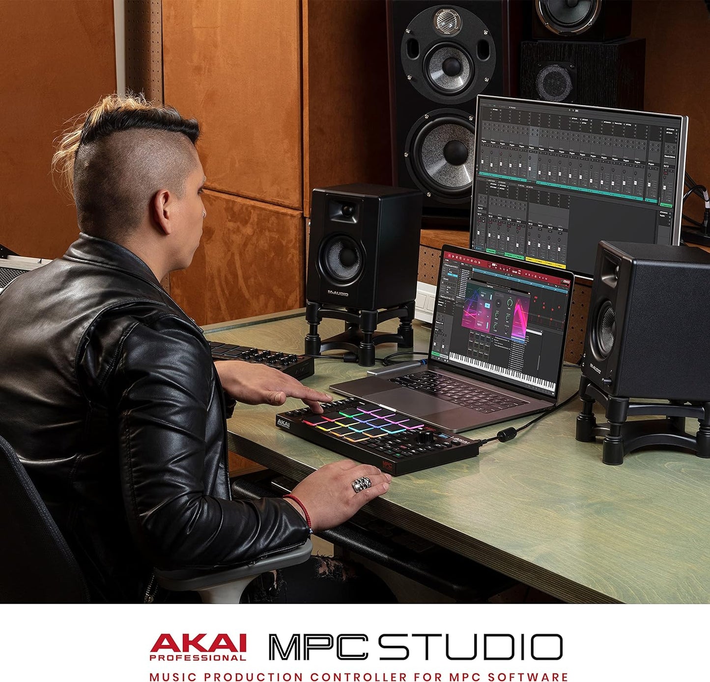 MPC Studio MIDI Controller Beat Maker with 16 Velocity Sensitive RGB Pads, Full MPC 2 Software, Assignable Touch Strip & LCD Display
