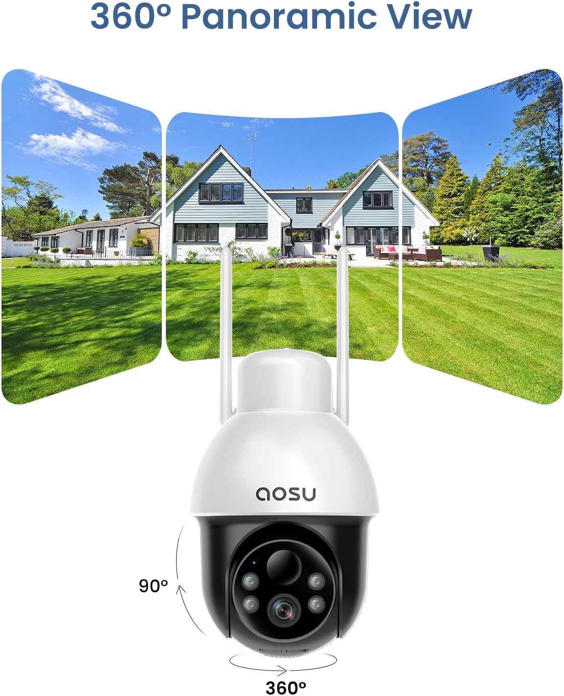 Solar Camera Security Outdoor - Security Cameras Wireless Outdoor with 360Β° Panoramic View, Human Auto Tracking, 2K Night Vision, Compatible with Alexa/Google Assistant (2 Pack)