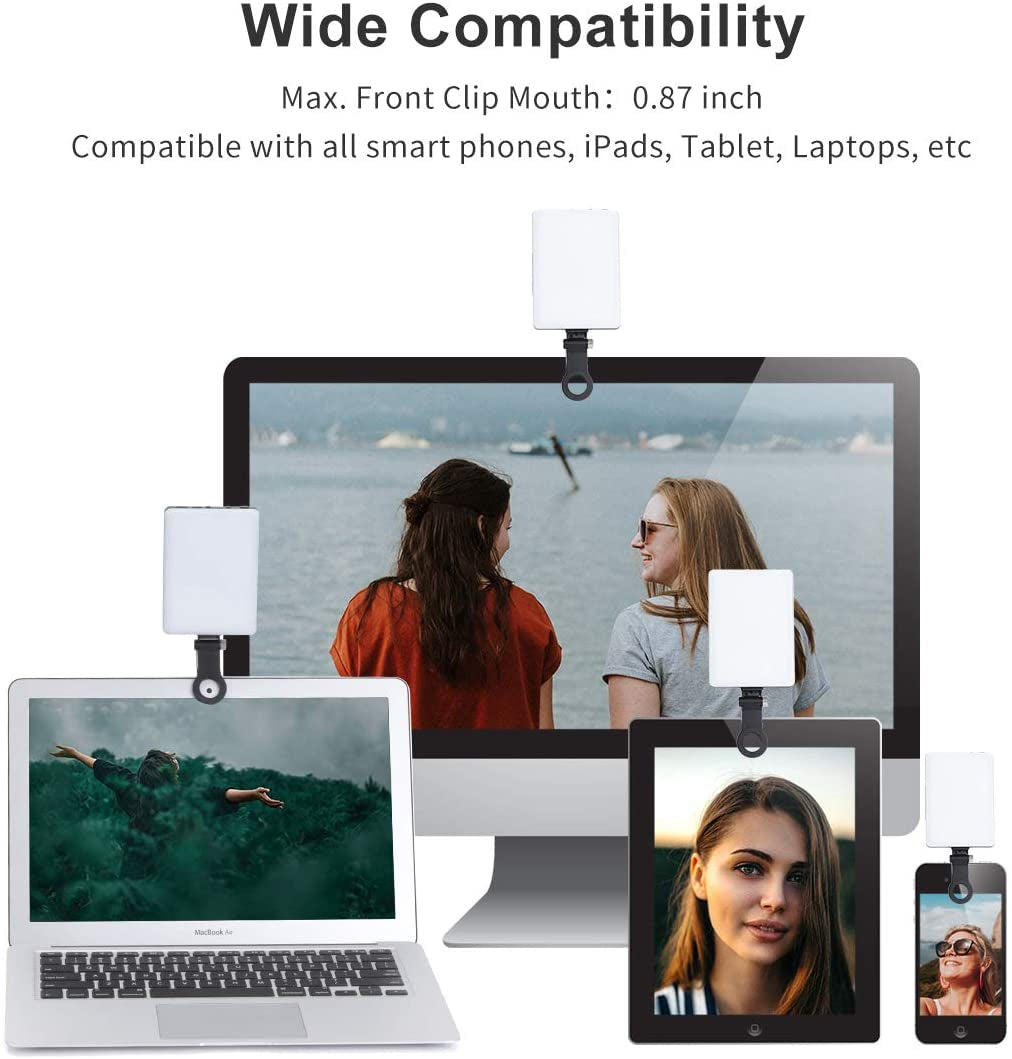 60 LED High Power Rechargeable Clip Fill Video Conference Light with Front & Back Clip, Adjusted 3 Light Modes for Phone, Iphone, Android, Ipad, Laptop, for Makeup, Tiktok, Selfie, Vlog