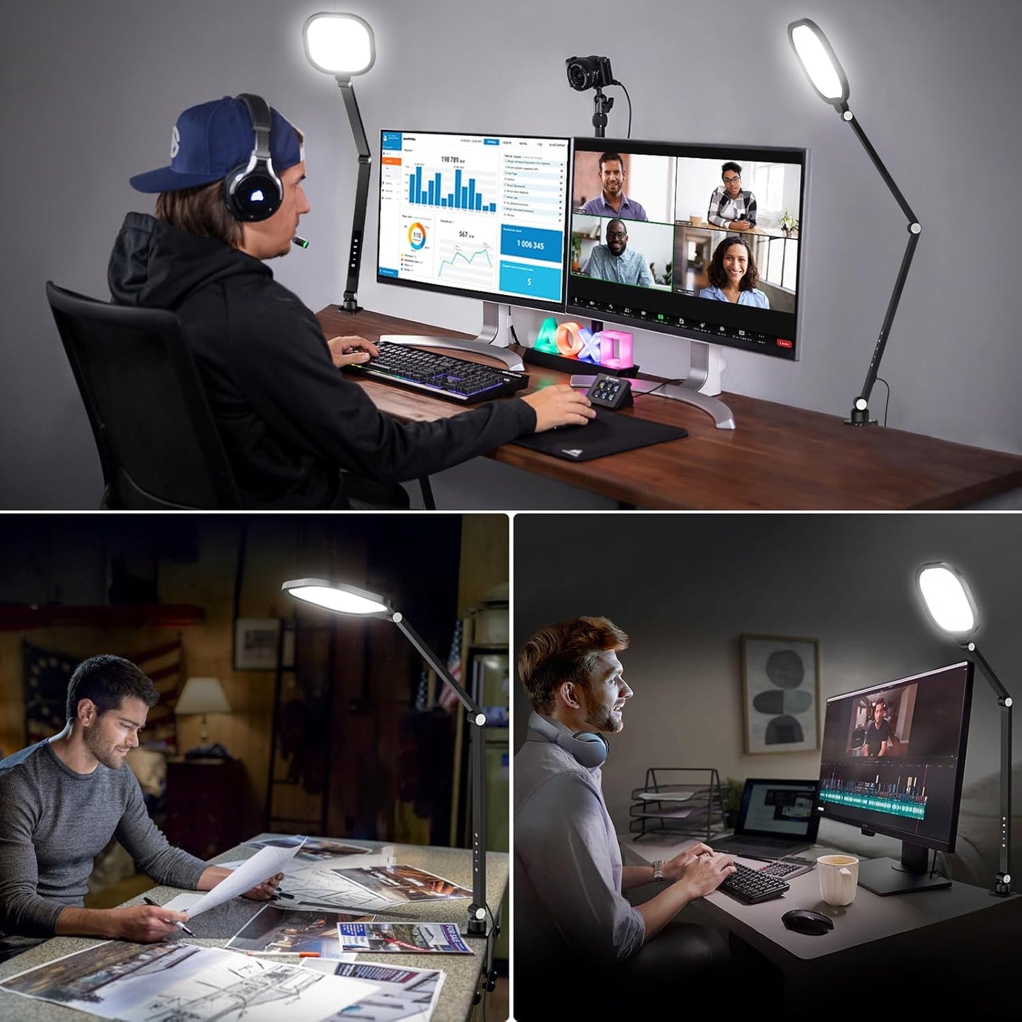 Video Conference Light for Computer, Dimmable Zoom Lighting for Video Calls, Meeting, Laptop & Webcam, 15W Ring Light with C- Clamp,Swing Arm, Remote, Memory & Timer CRI >95