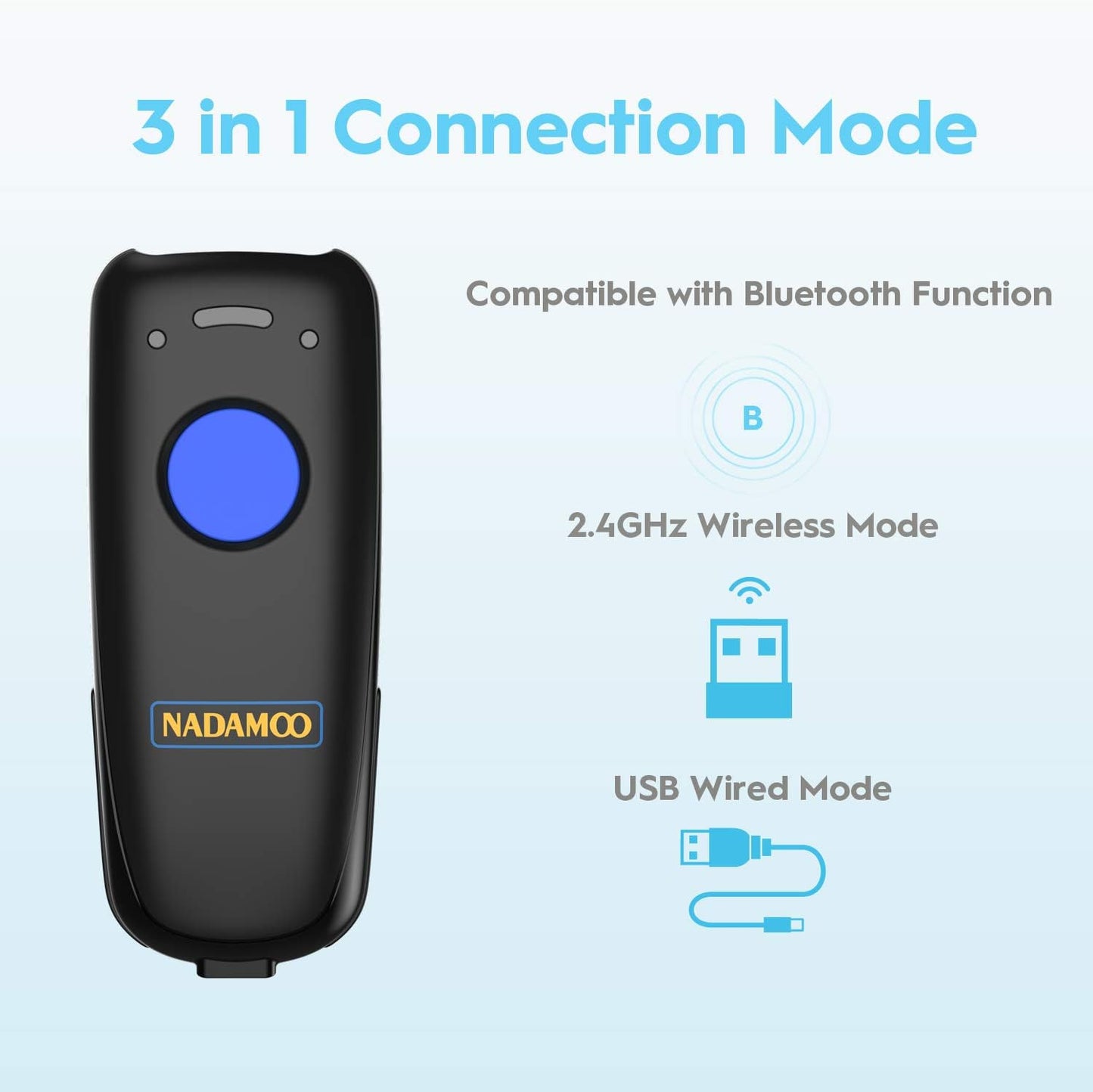 Wireless Barcode Scanner Compatible with Bluetooth, with Charging Dock, Portable USB 1D Bar Code Scanner for Inventory, 2.4G Wireless & Wired Barcode Reader for Tablet Iphone Ipad Android Ios