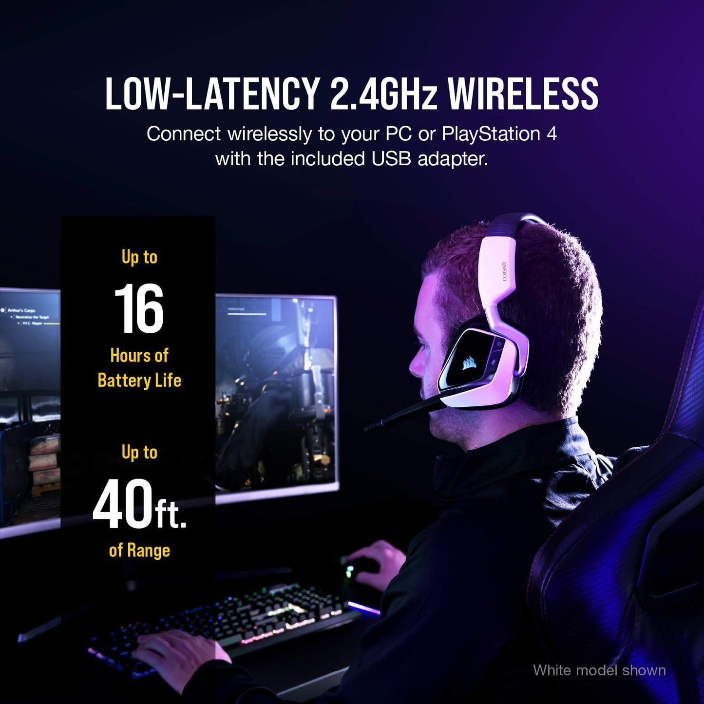 VOID RGB ELITE Wireless Gaming Headset β 7.1 Surround Sound β Omni-Directional Microphone β Microfiber Mesh Earpads β up to 40Ft Range β Icue Compatible β PC, Mac, PS5, PS4 β Carbon
