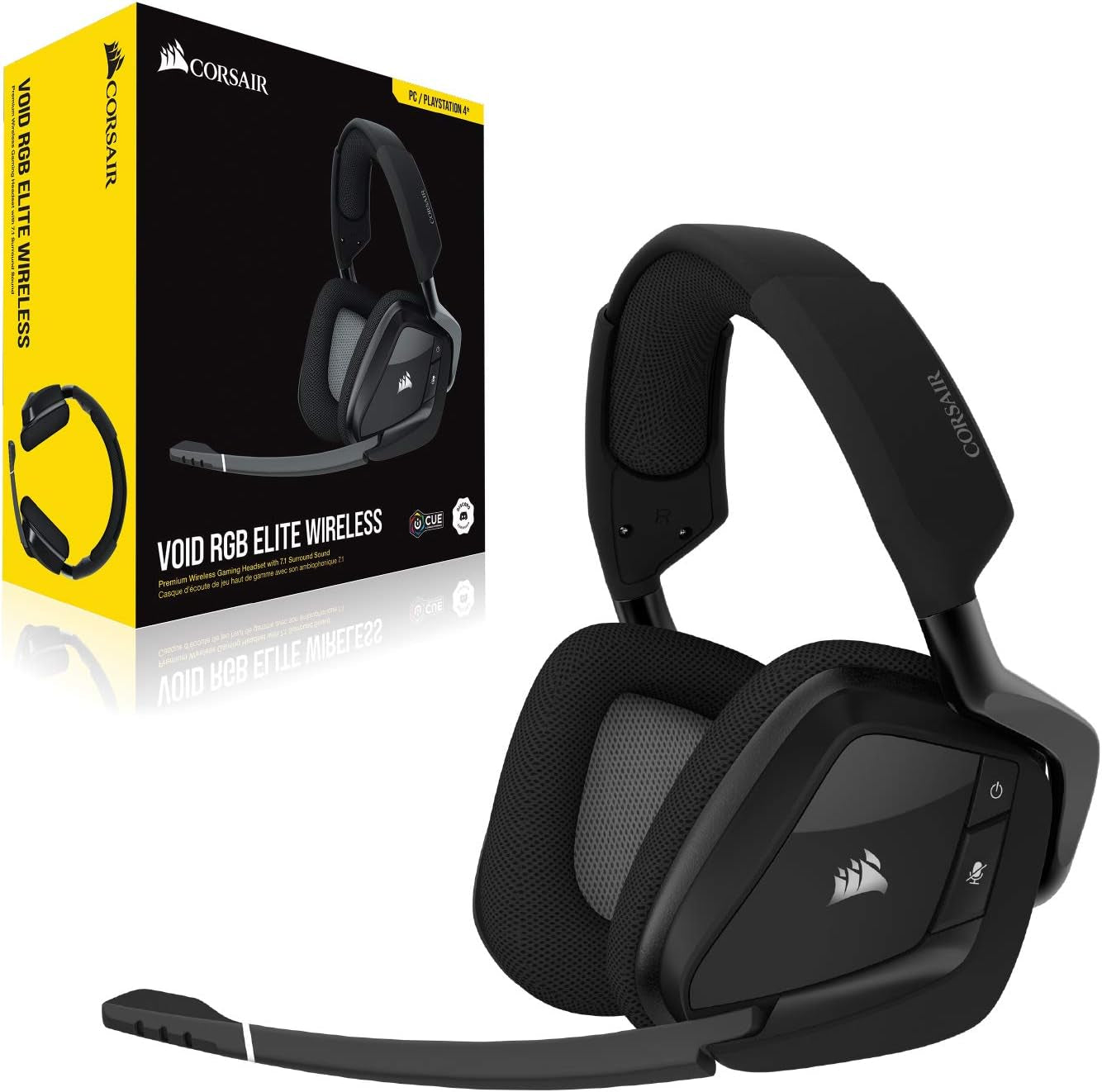 VOID RGB ELITE Wireless Gaming Headset β 7.1 Surround Sound β Omni-Directional Microphone β Microfiber Mesh Earpads β up to 40Ft Range β Icue Compatible β PC, Mac, PS5, PS4 β Carbon